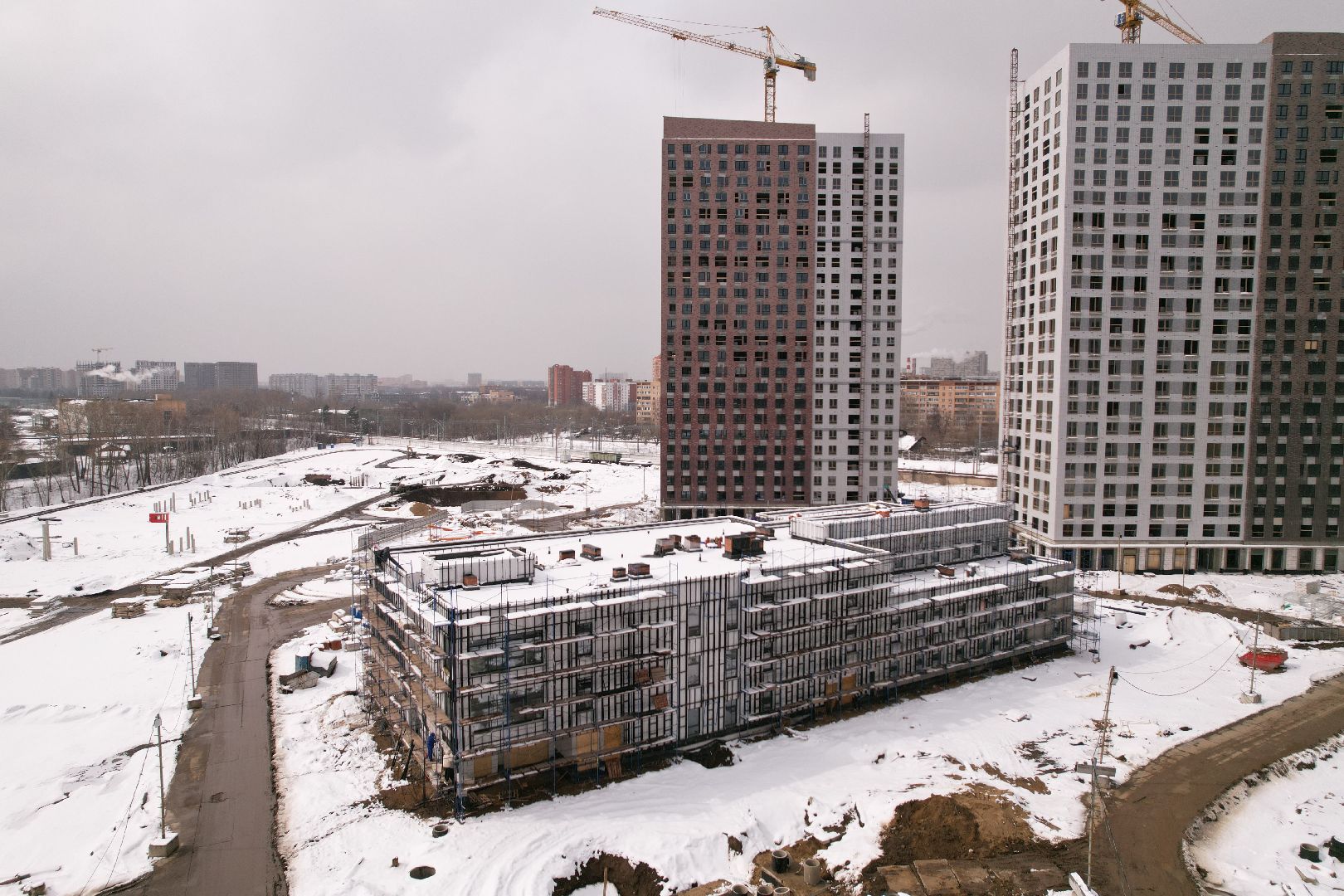 видео с коптера, детский сад в мытищах, строительство детского сада,
