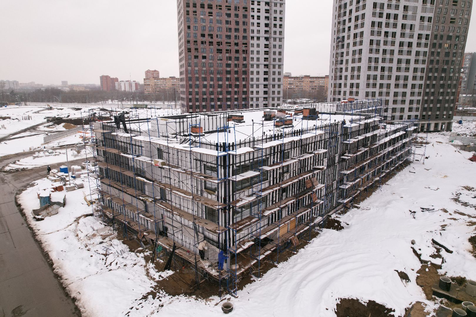видео с коптера, детский сад в мытищах, строительство детского сада,