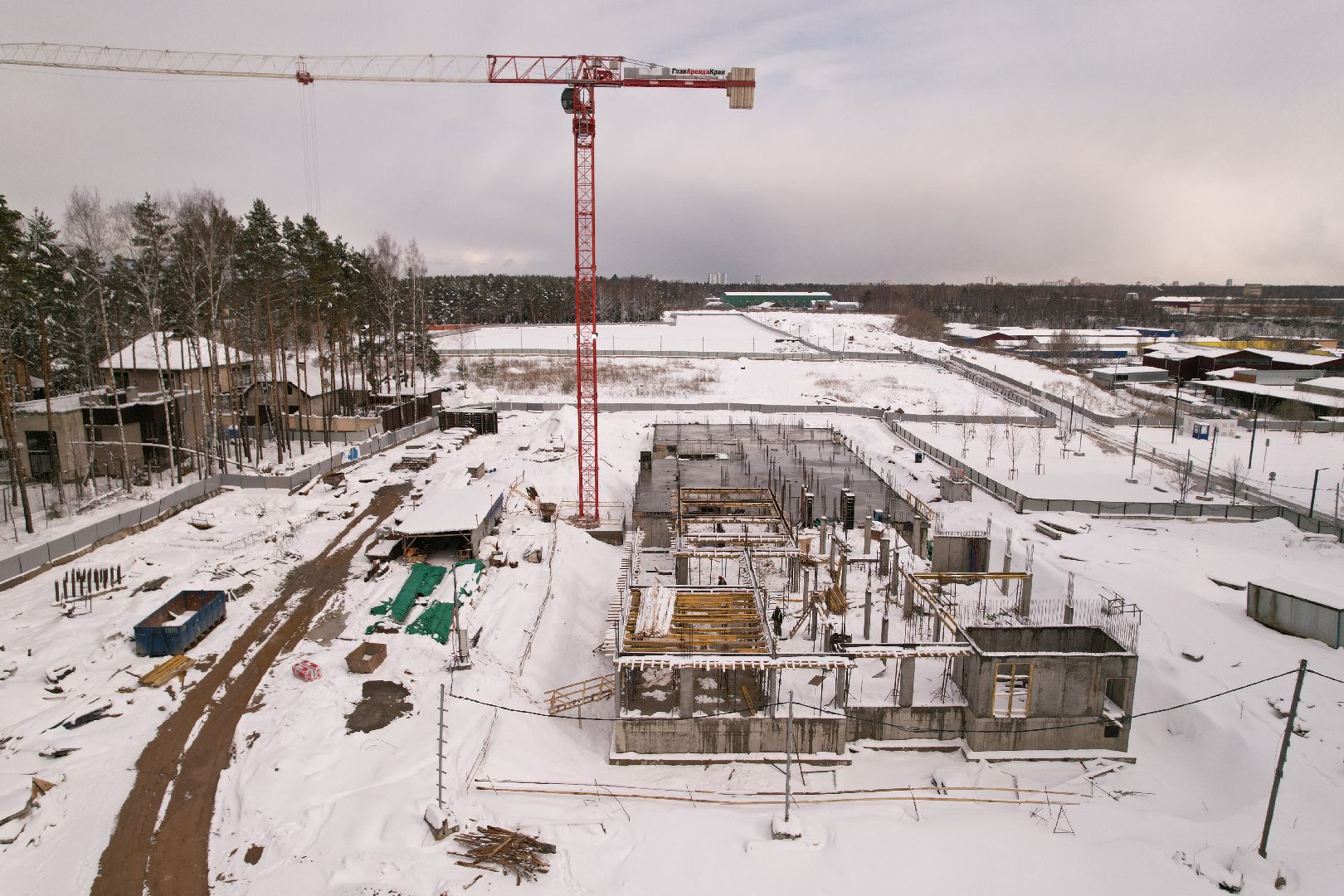 видео с коптера, детский сад в мытищах, строительство детского сада,