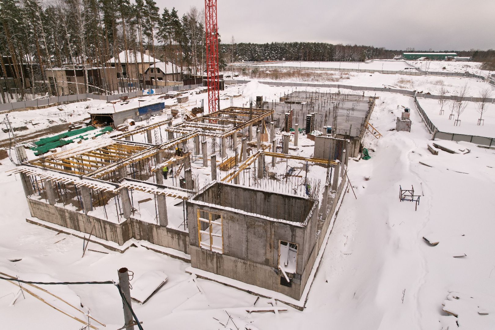 видео с коптера, детский сад в мытищах, строительство детского сада,