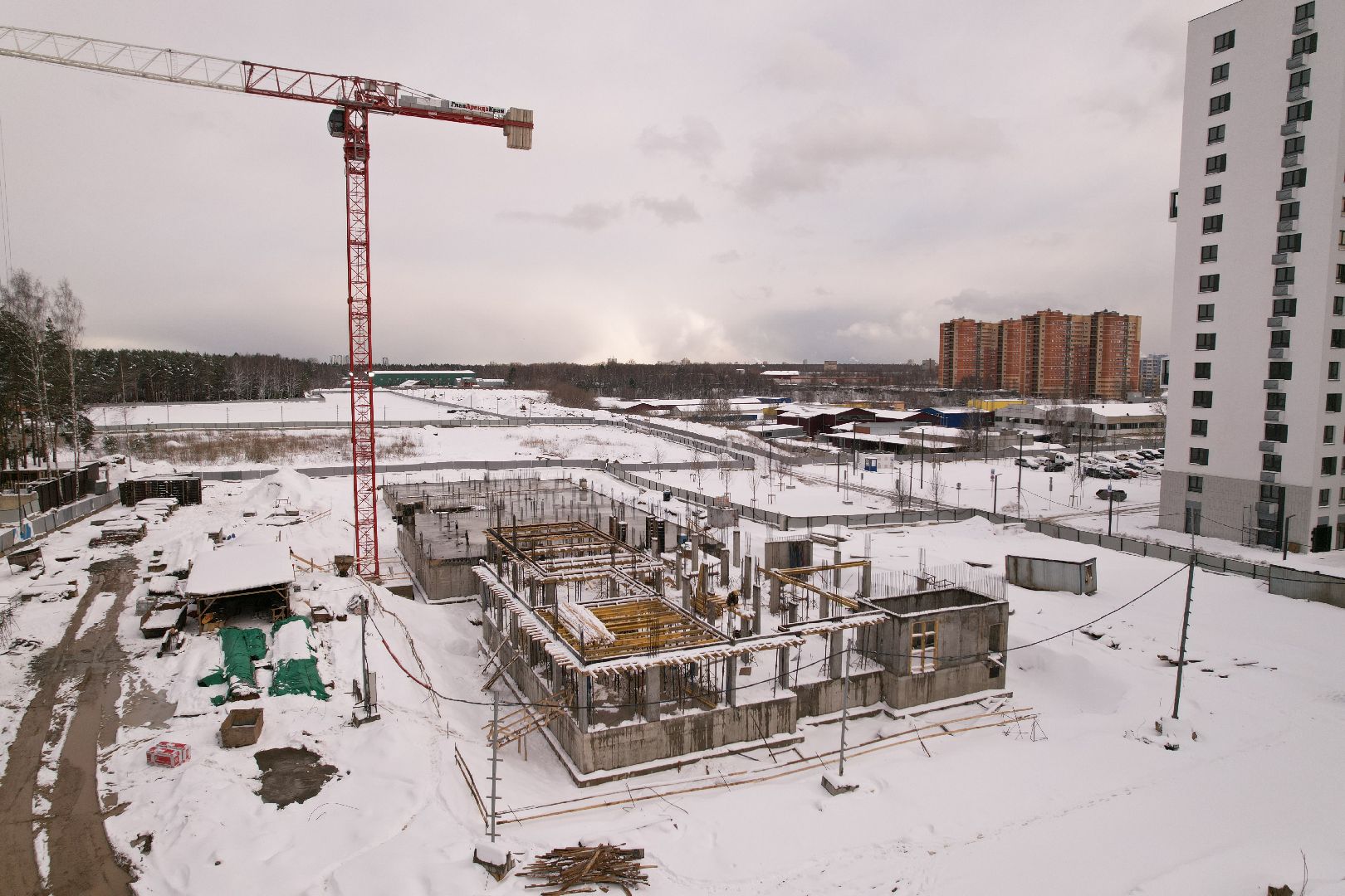 видео с коптера, детский сад в мытищах, строительство детского сада,