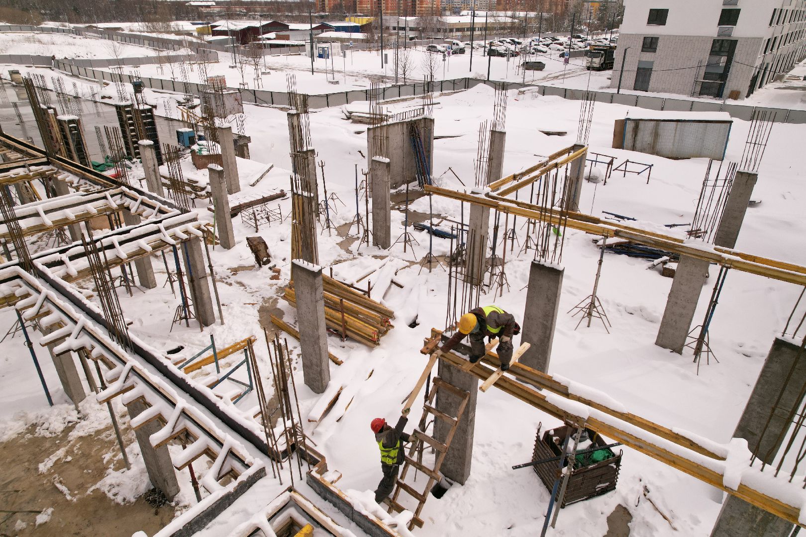 видео с коптера, детский сад в мытищах, строительство детского сада,