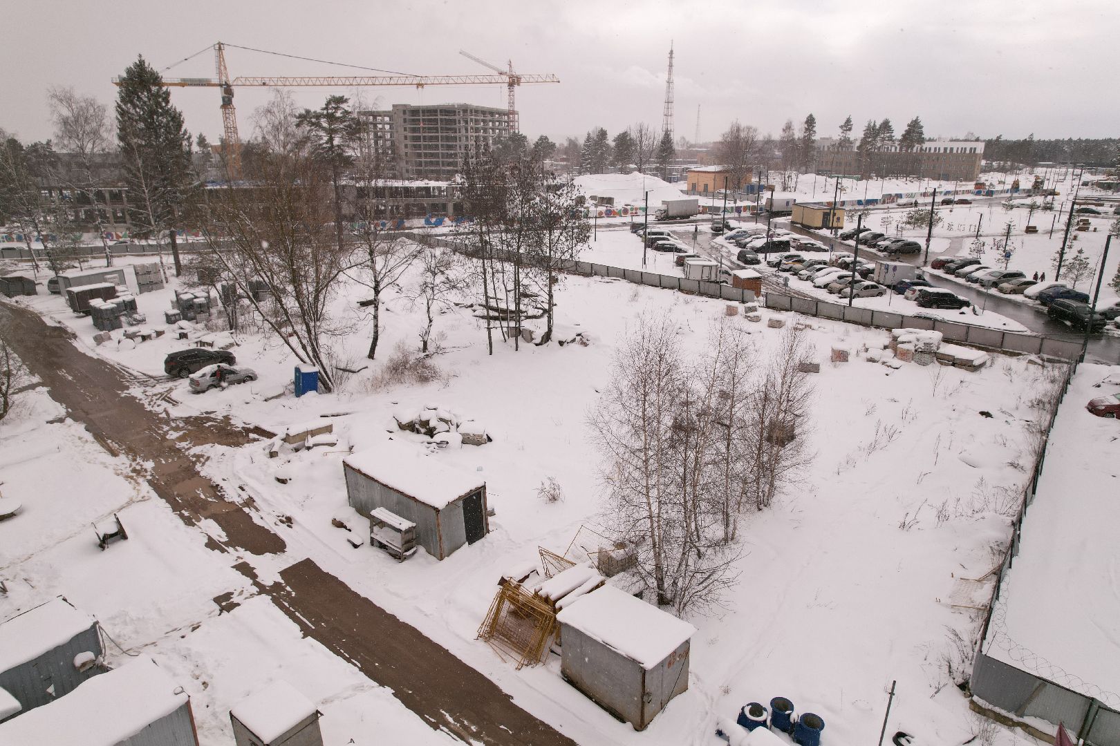 видео с коптера, строительство поликлиники в мытищи парк,