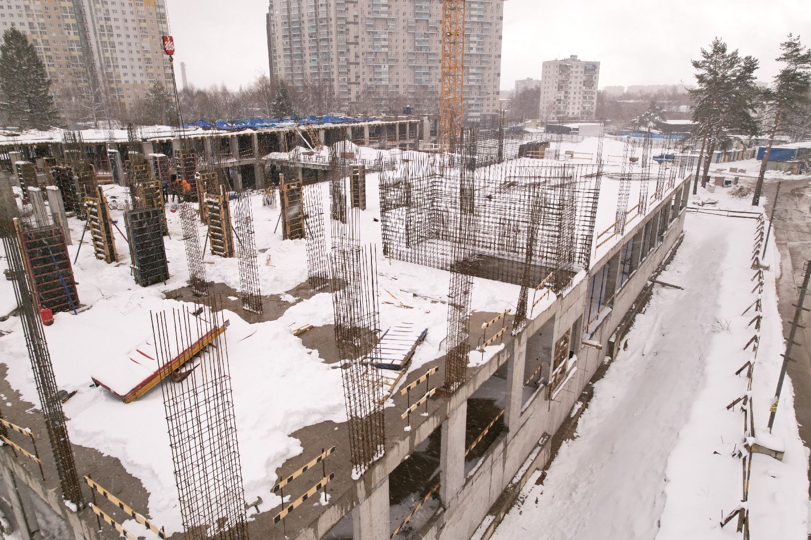 видео с коптера, школа в мытищах, строительство школы в мытищах,