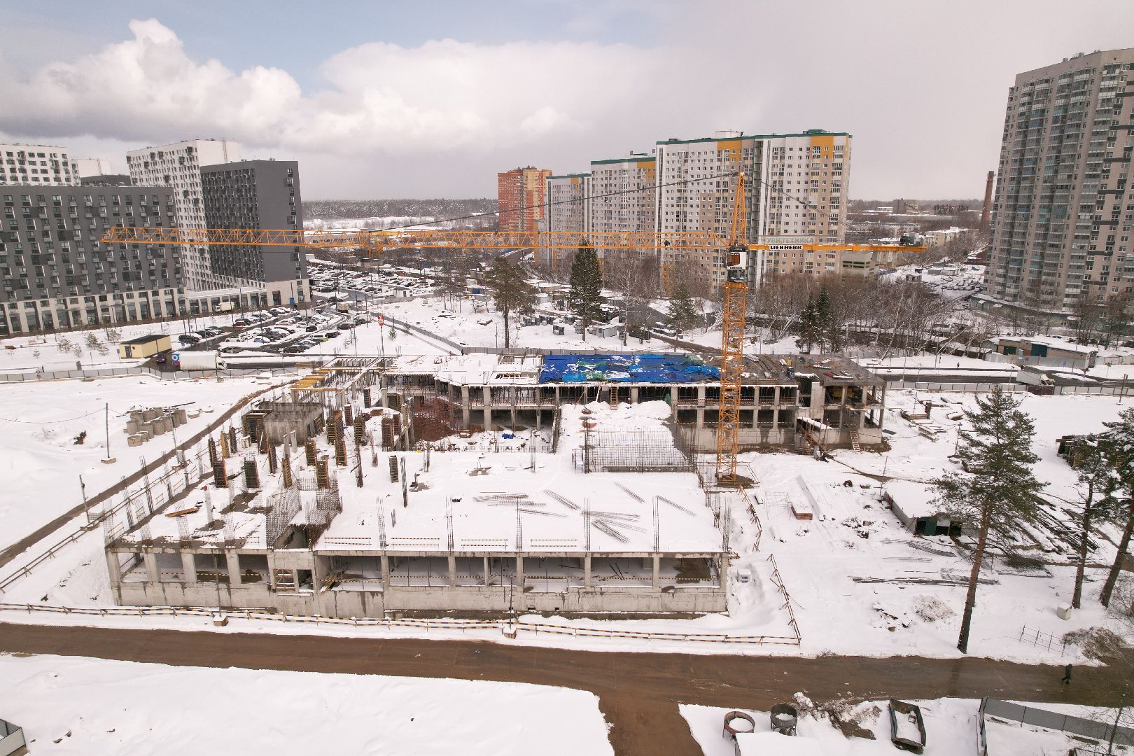 видео с коптера, школа в мытищах, строительство школы в мытищах,