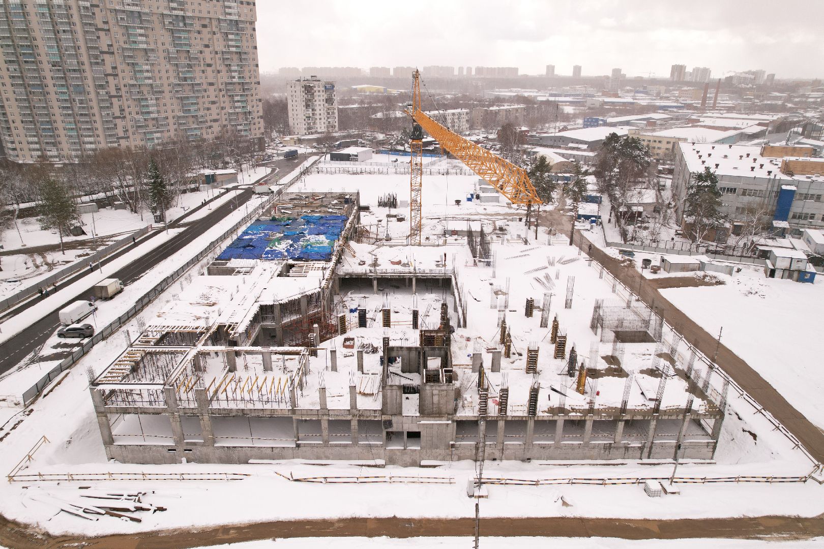 видео с коптера, школа в мытищах, строительство школы в мытищах,