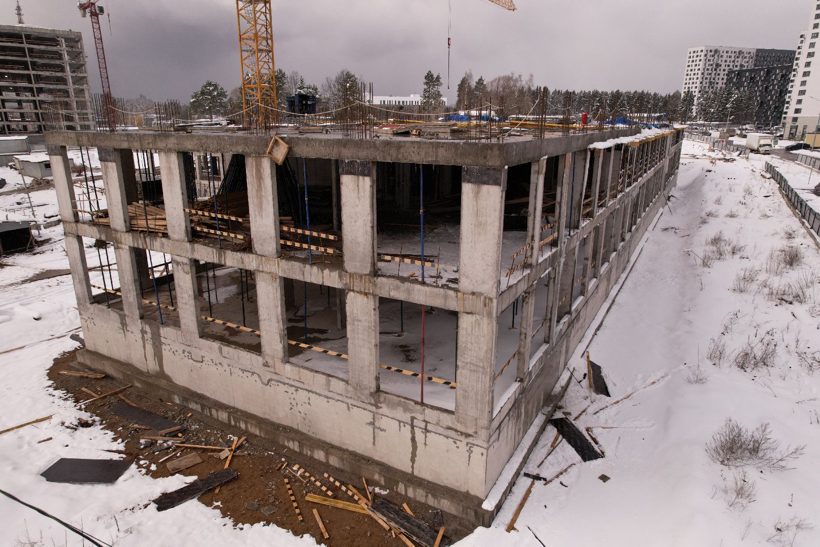 видео с коптера, школа в мытищах, строительство школы в мытищах,