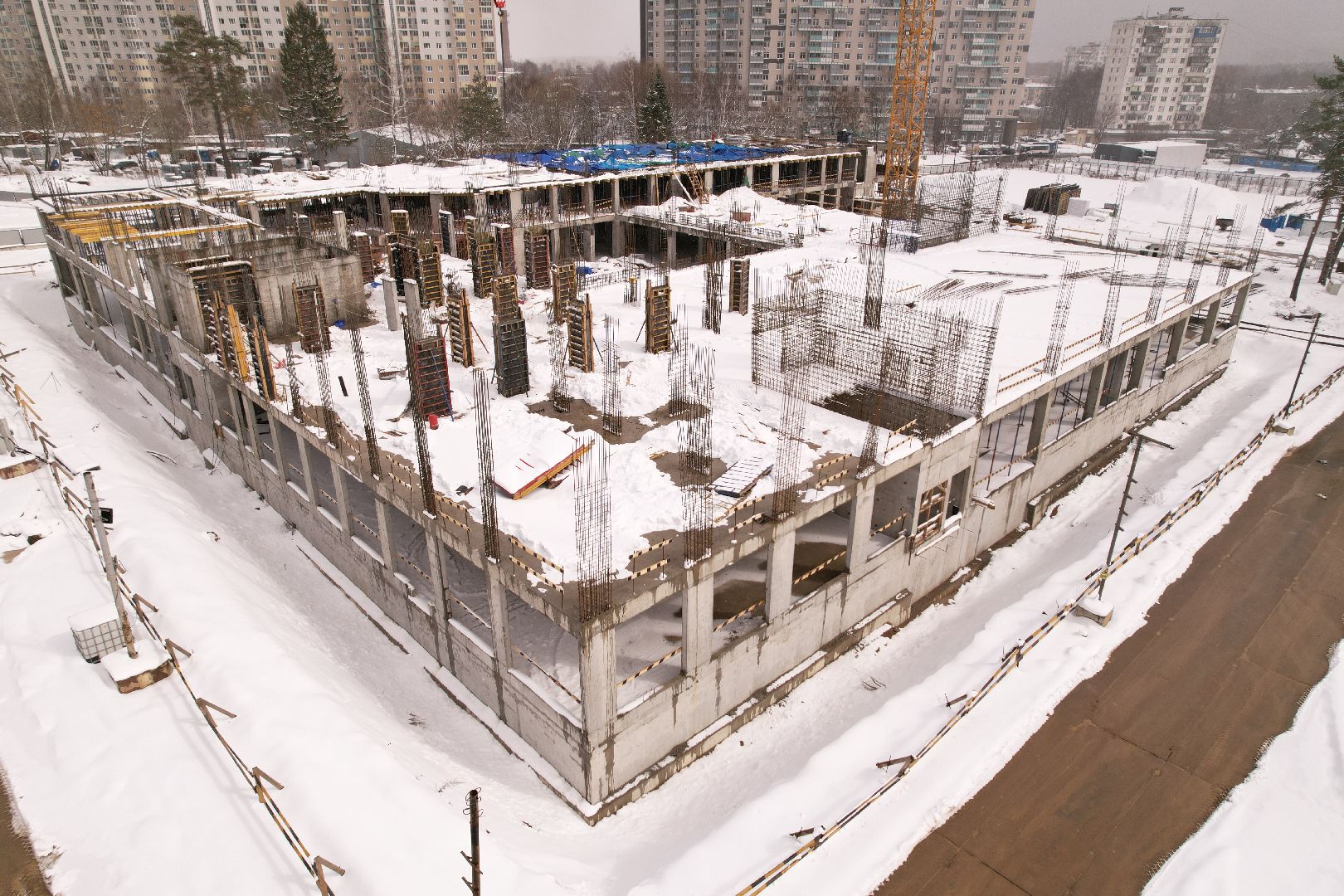 видео с коптера, школа в мытищах, строительство школы в мытищах,