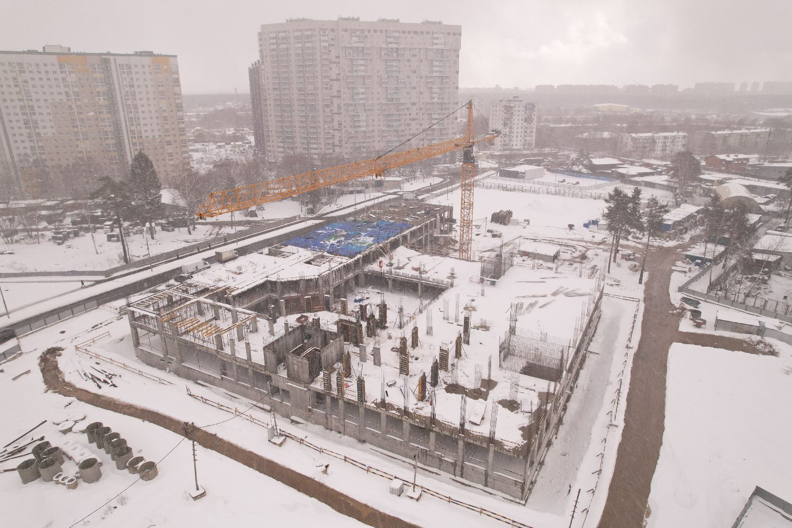 видео с коптера, школа в мытищах, строительство школы в мытищах,