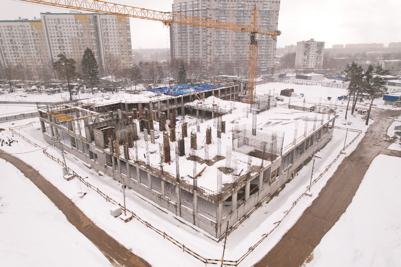 видео с коптера, школа в мытищах, строительство школы в мытищах,