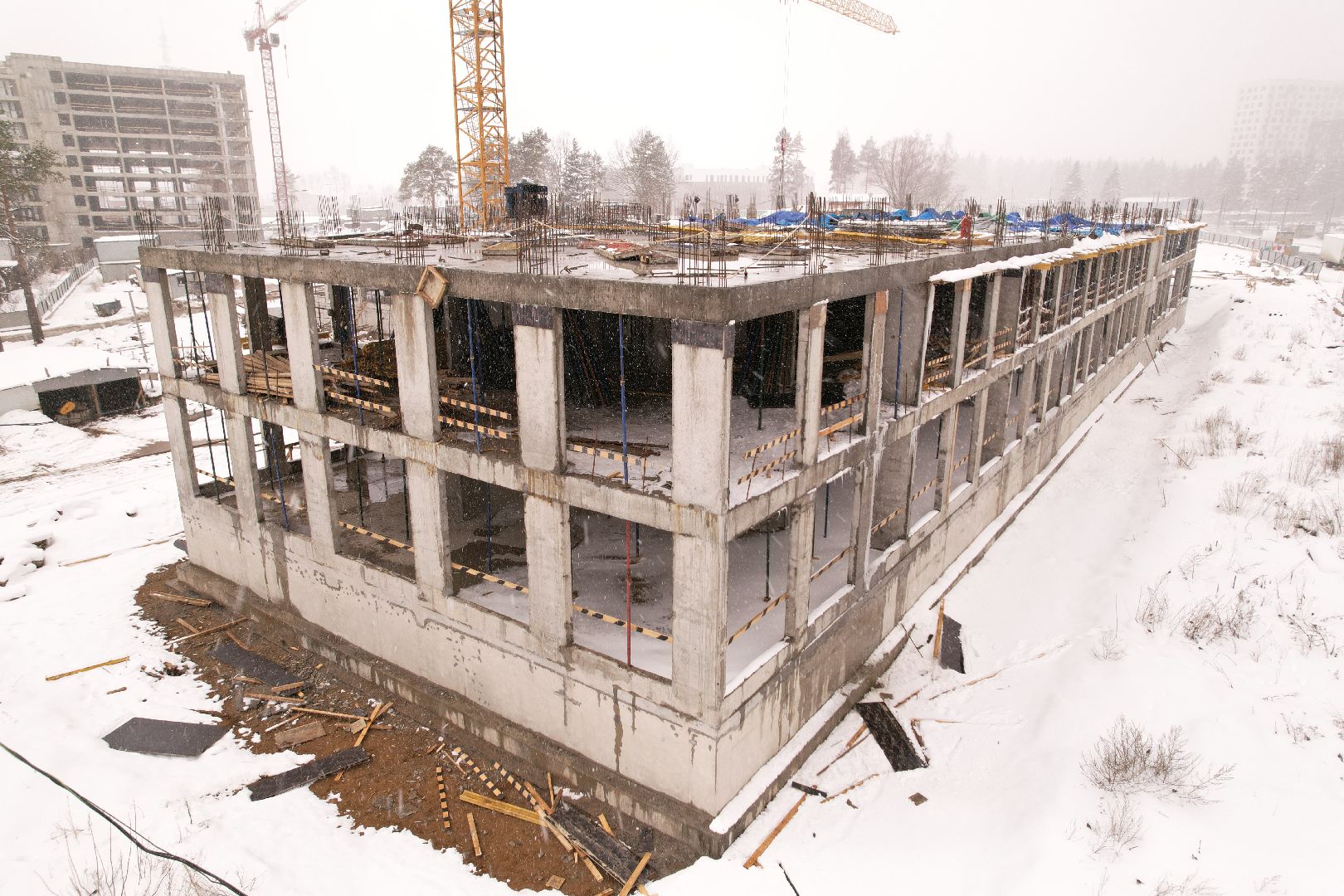 видео с коптера, школа в мытищах, строительство школы в мытищах,