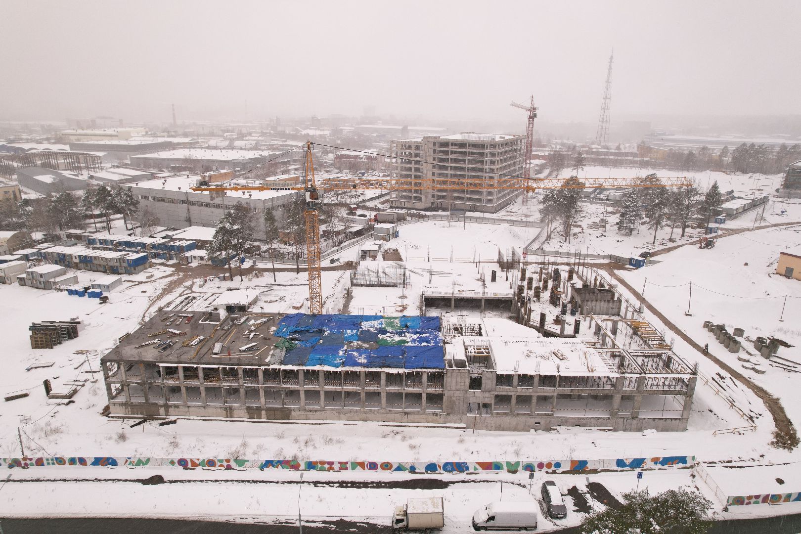 видео с коптера, школа в мытищах, строительство школы в мытищах,