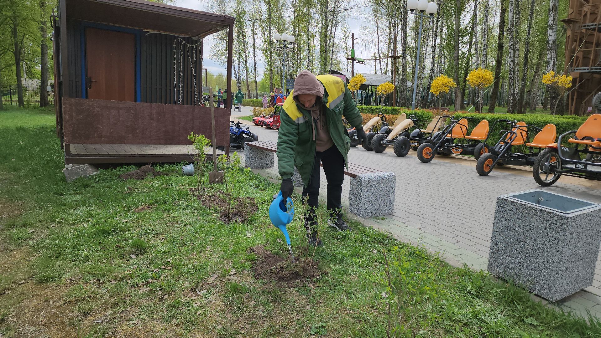 кашира, субботник, парк, благоустройство, посадка деревьев, кустарники,