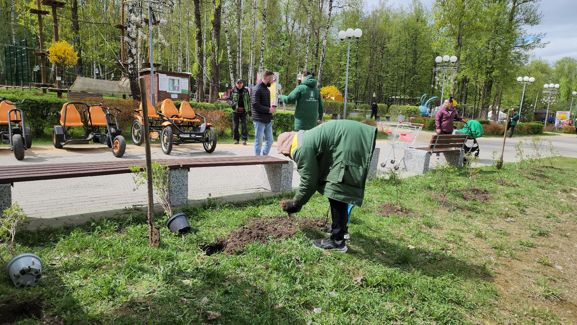 кашира, субботник, парк, благоустройство, посадка деревьев, кустарники,