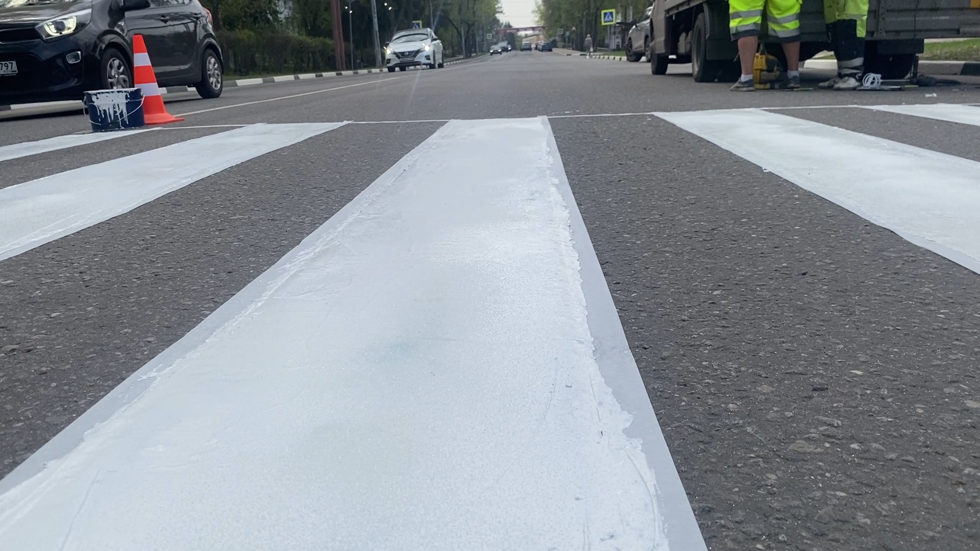 разметка дороги, термопластик разметка, пешеходный переход, власиха нанесение разметки,