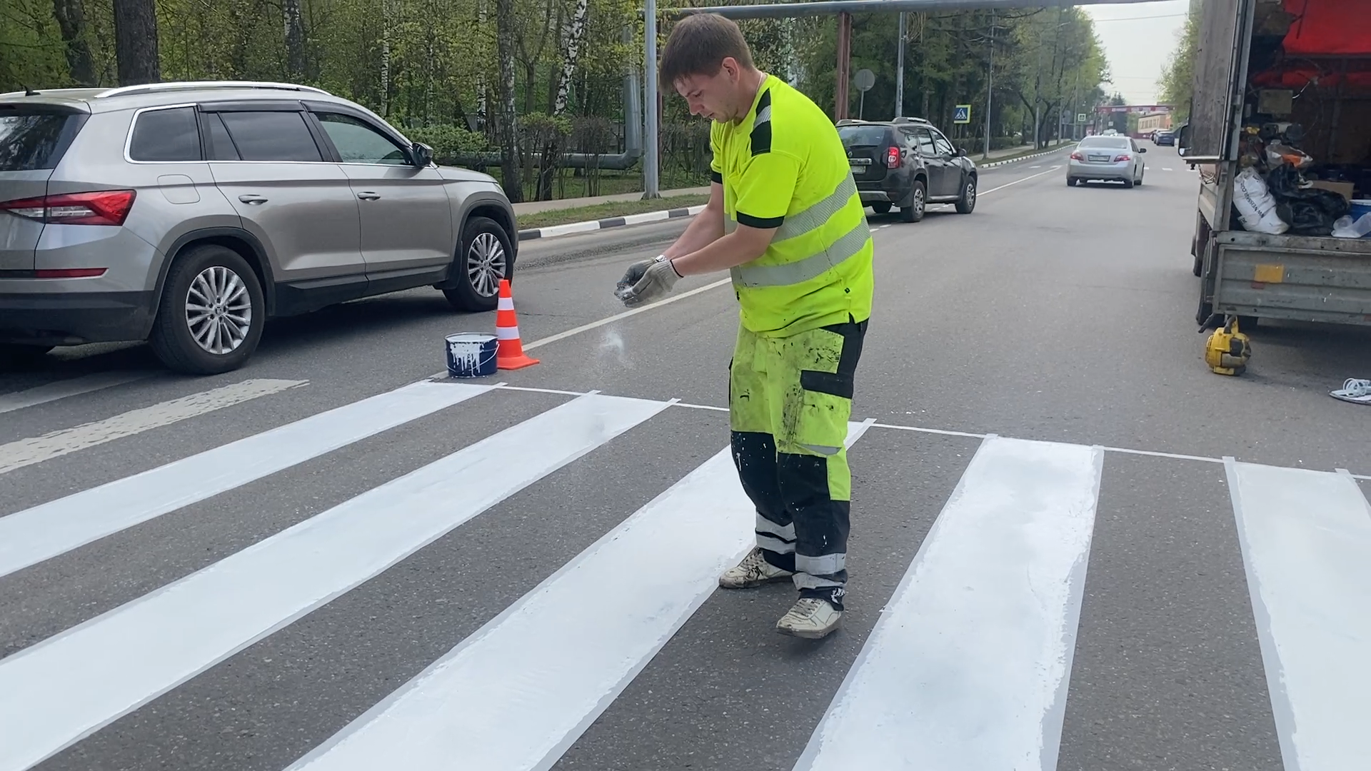 разметка дороги, термопластик разметка, пешеходный переход, власиха нанесение разметки,