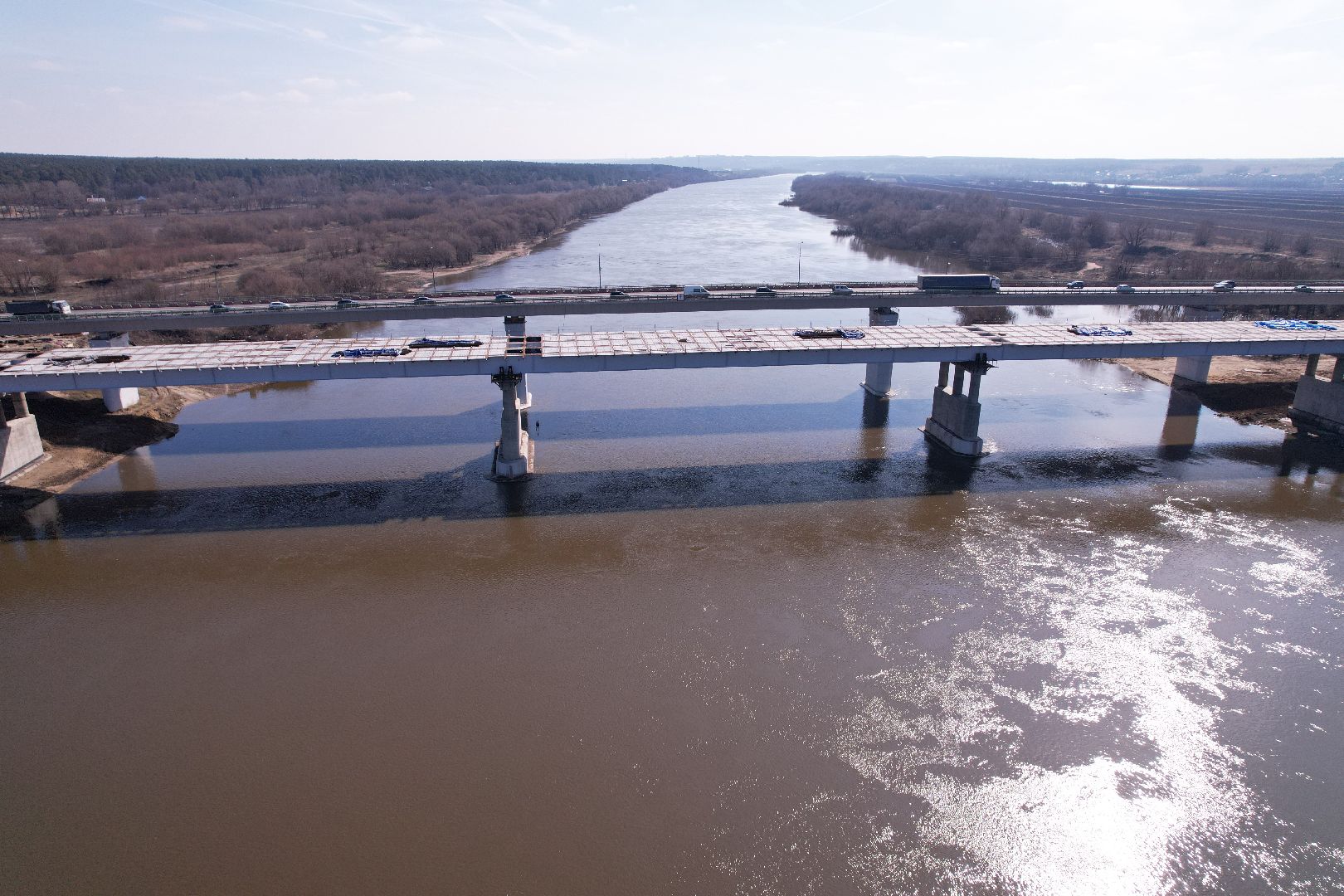 видео с коптера, мост Подольских курсантов, ремонт моста в серпухове,