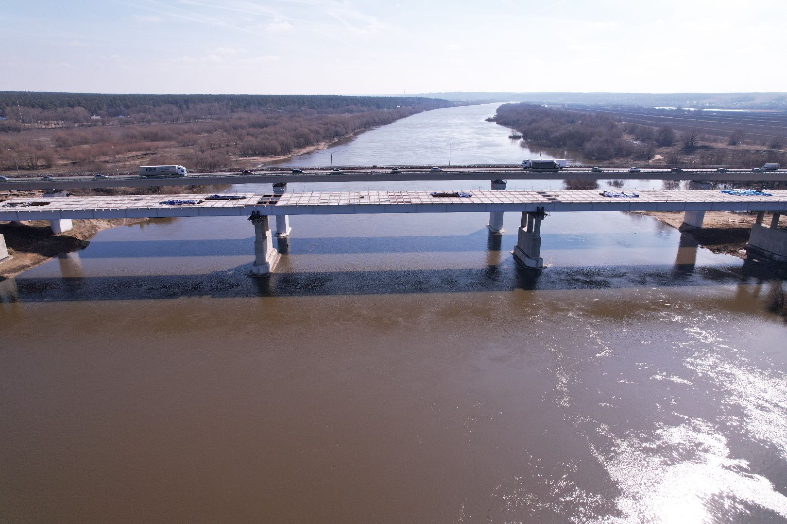 видео с коптера, мост Подольских курсантов, ремонт моста в серпухове,