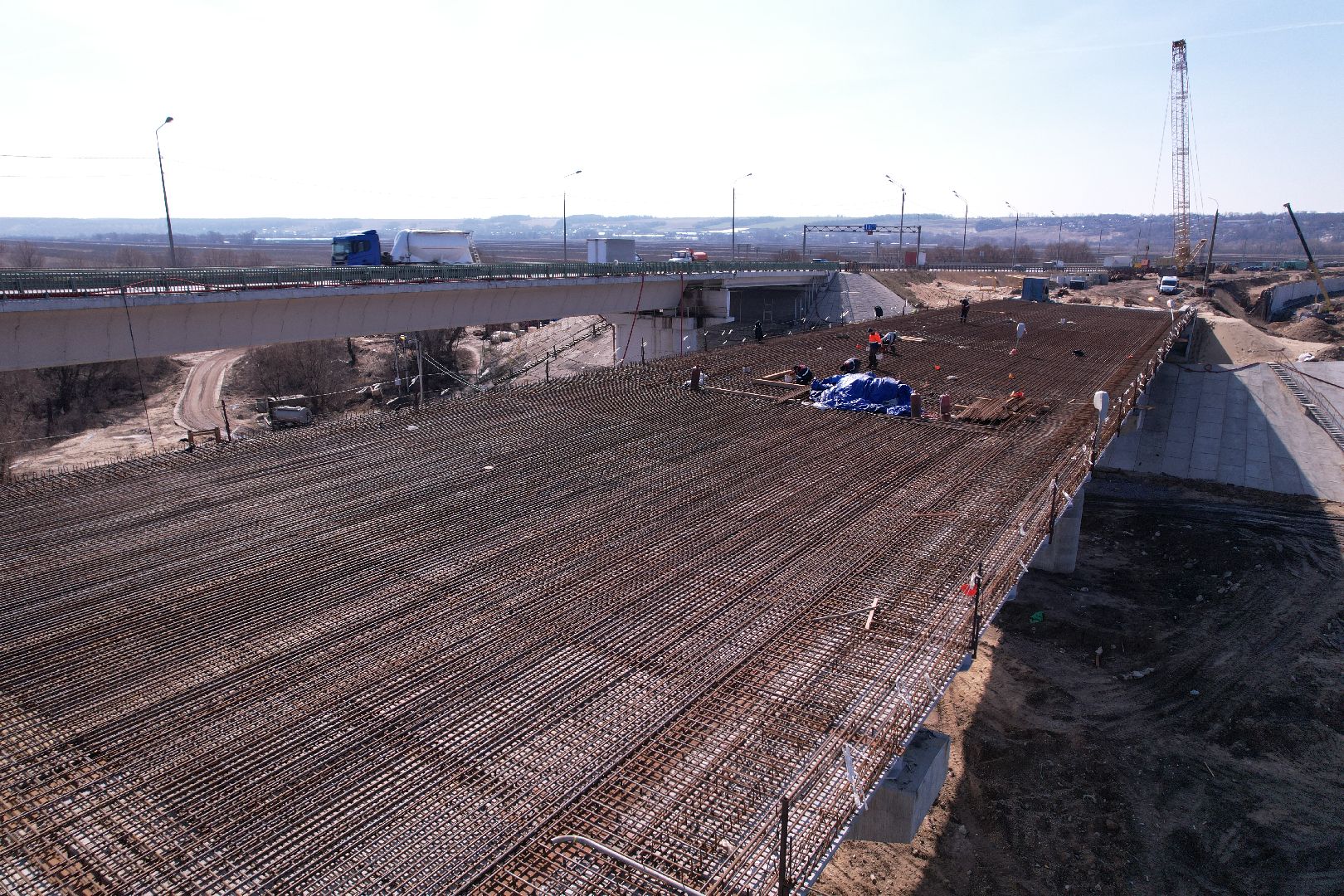 видео с коптера, мост Подольских курсантов, ремонт моста в серпухове,