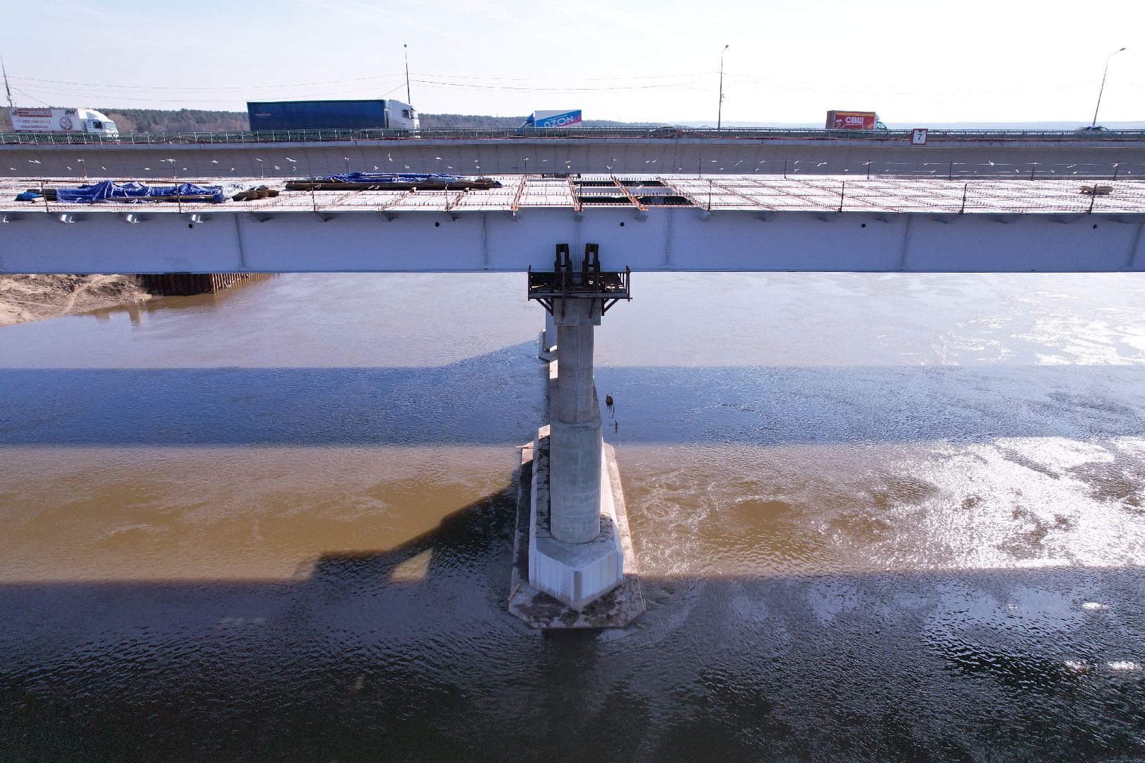 видео с коптера, мост Подольских курсантов, ремонт моста в серпухове,