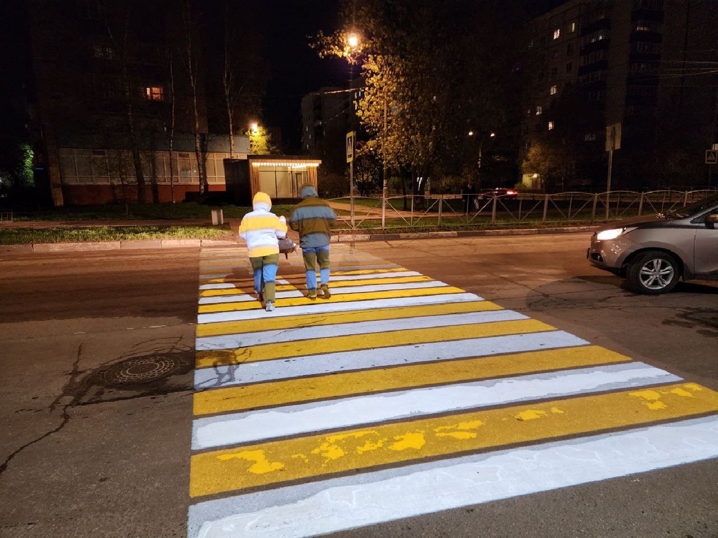 солнечногорск, пешеходный переход, жители, проекционная разметка, дорога,