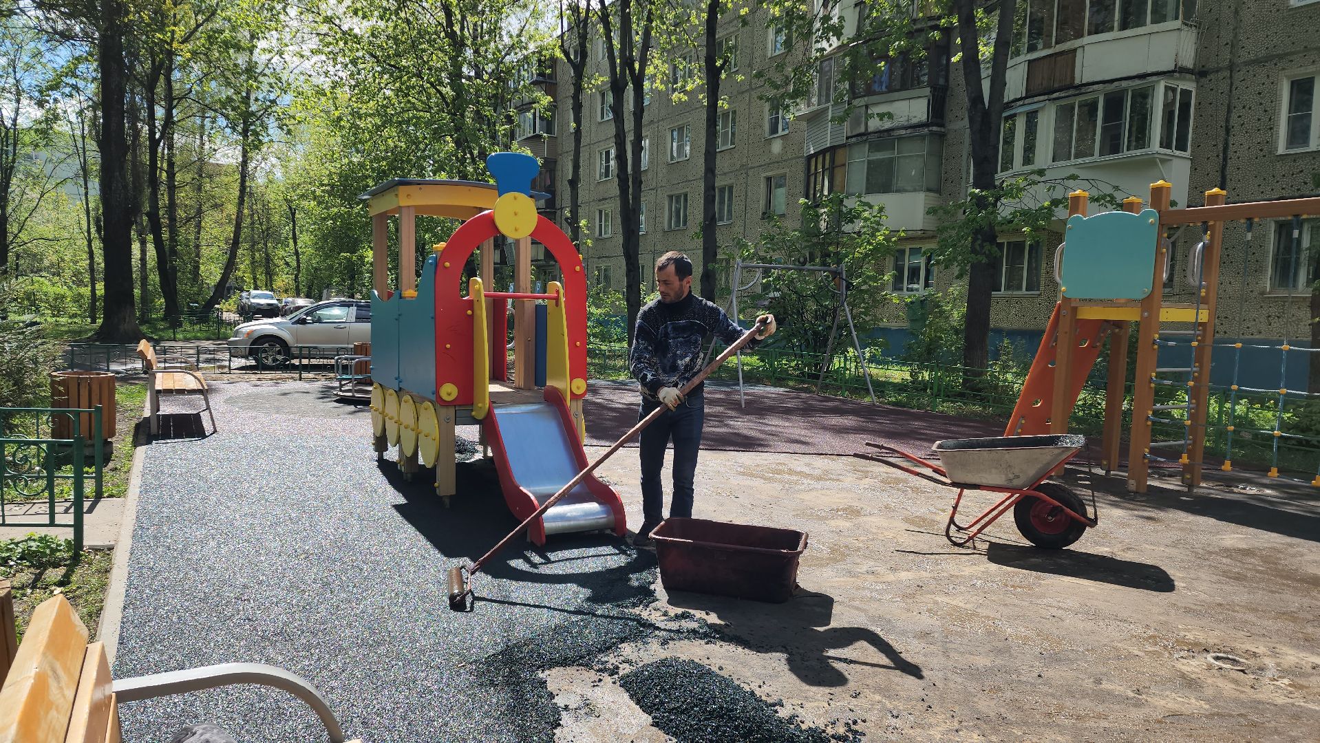 детская  площадка, резиновое покрытие, Лобня ,