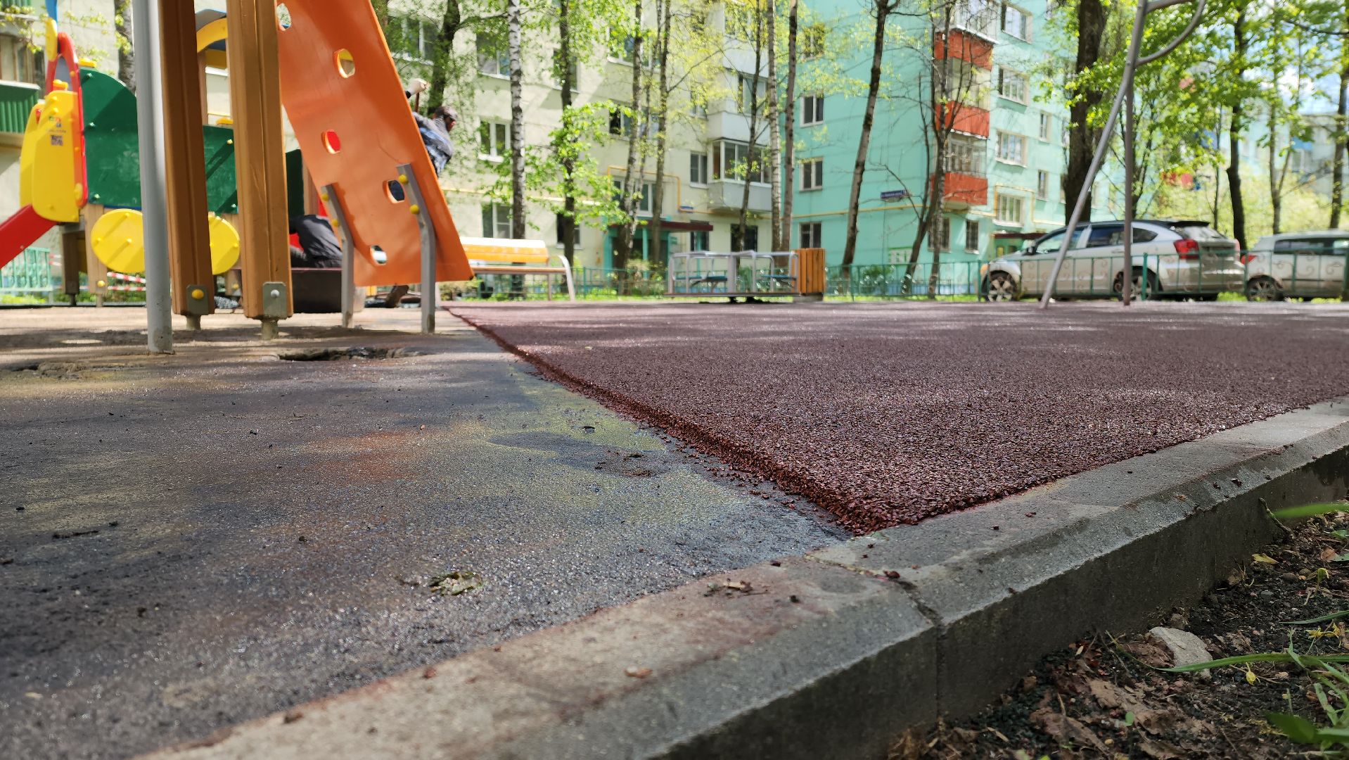 детская  площадка, резиновое покрытие, Лобня ,