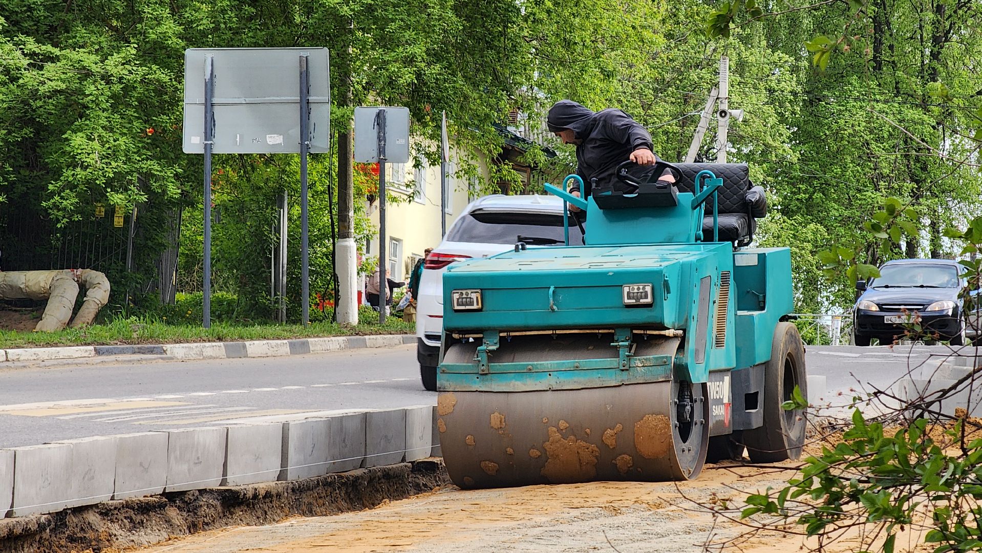 кашира, дороги, тротуар, дорожка, дорожные работы, бортовой камень,