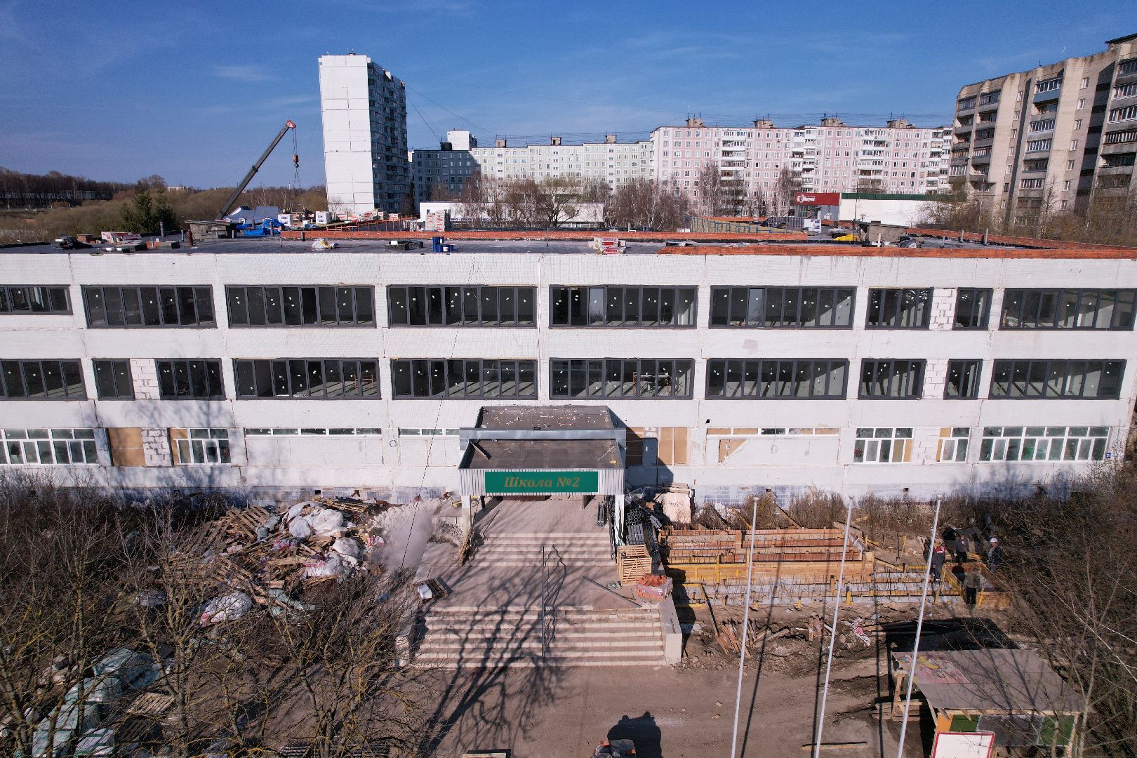 видео с коптера, капремонт школы 2 в серпухове,