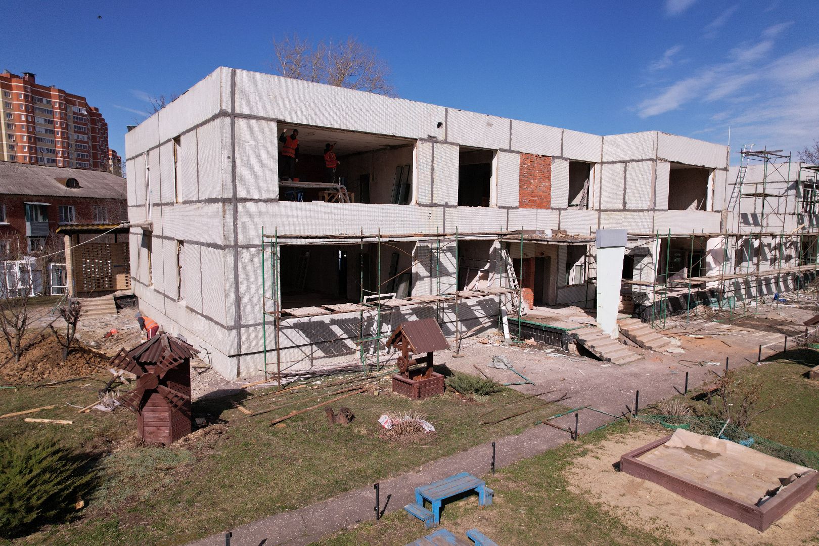 видео с коптера, детский сад улыбка, ремонт детского сада серпухов,