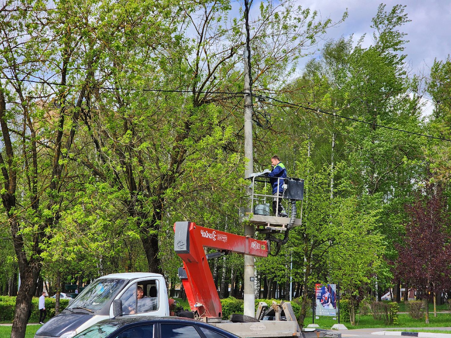 Чехов, улица Чехова, Мосавтодор, шериф-балка, мигалка, установка, монтаж, безопасность дорожного движения, профилактика ДТП,