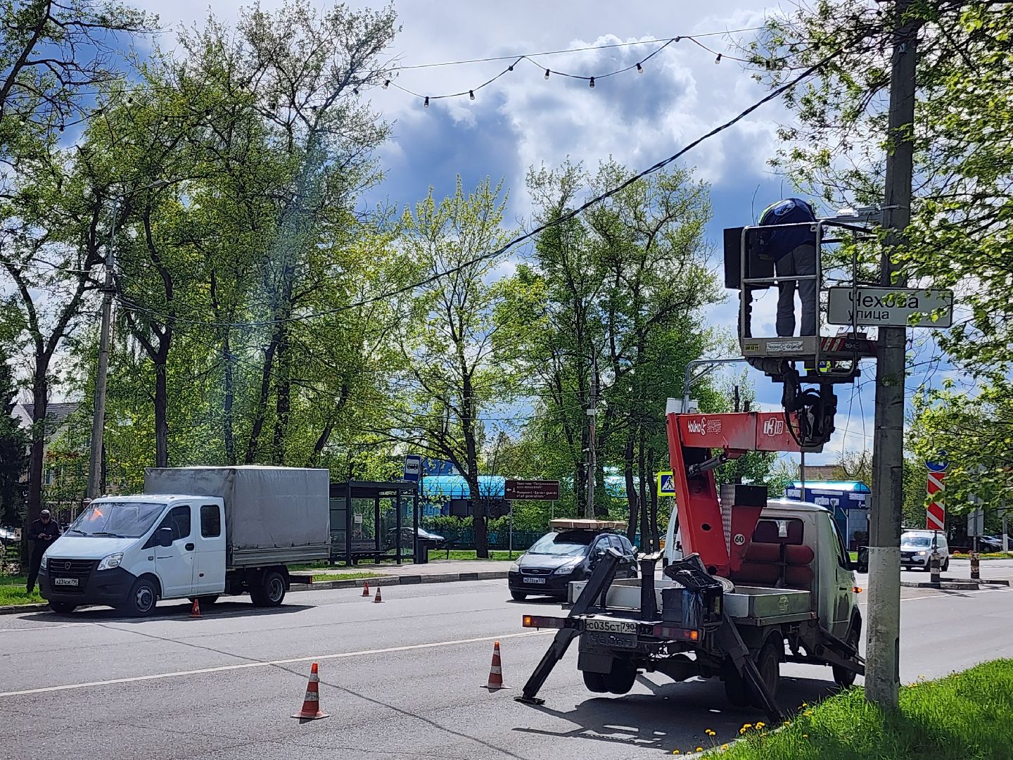 Чехов, улица Чехова, Мосавтодор, шериф-балка, мигалка, установка, монтаж, безопасность дорожного движения, профилактика ДТП,