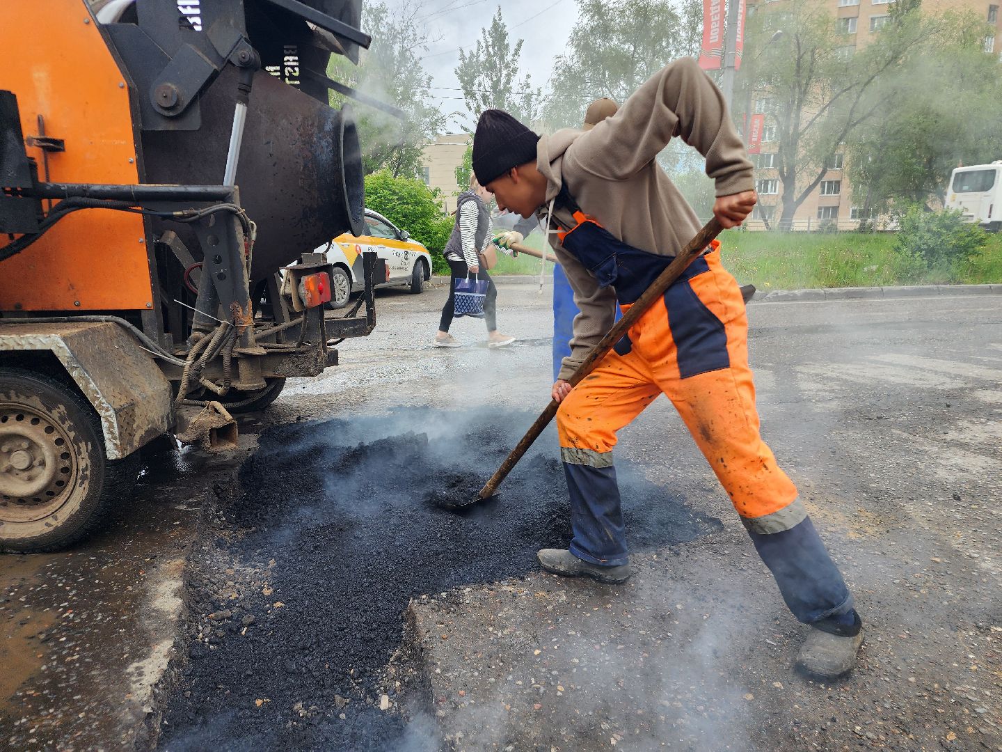 фрязино, ямочный ремонт дорог, дороги, мбу городское хозяйство, укладка асфальта,
