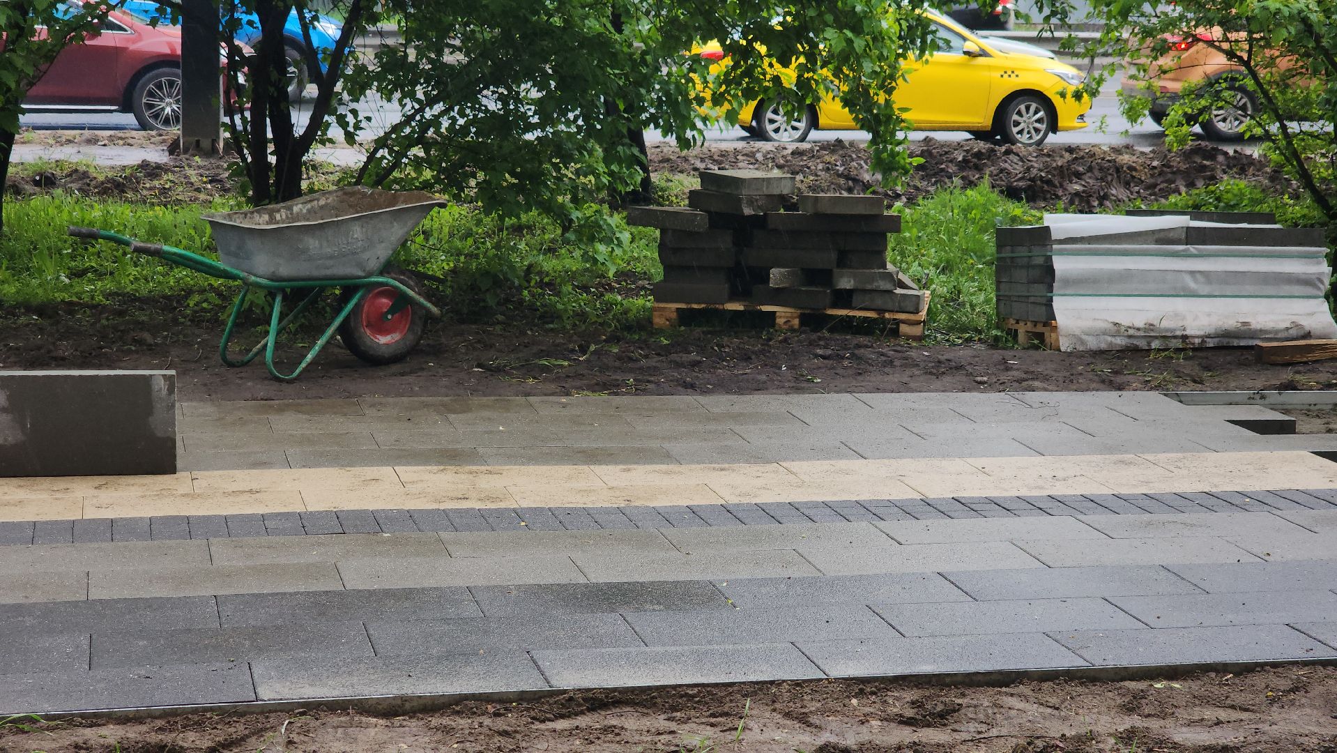 благоустройство сквера, щёлково, пролетарский проспект, Новая плитка,