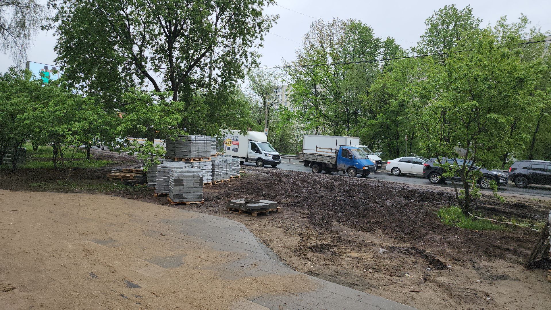 благоустройство сквера, щёлково, пролетарский проспект, Новая плитка,