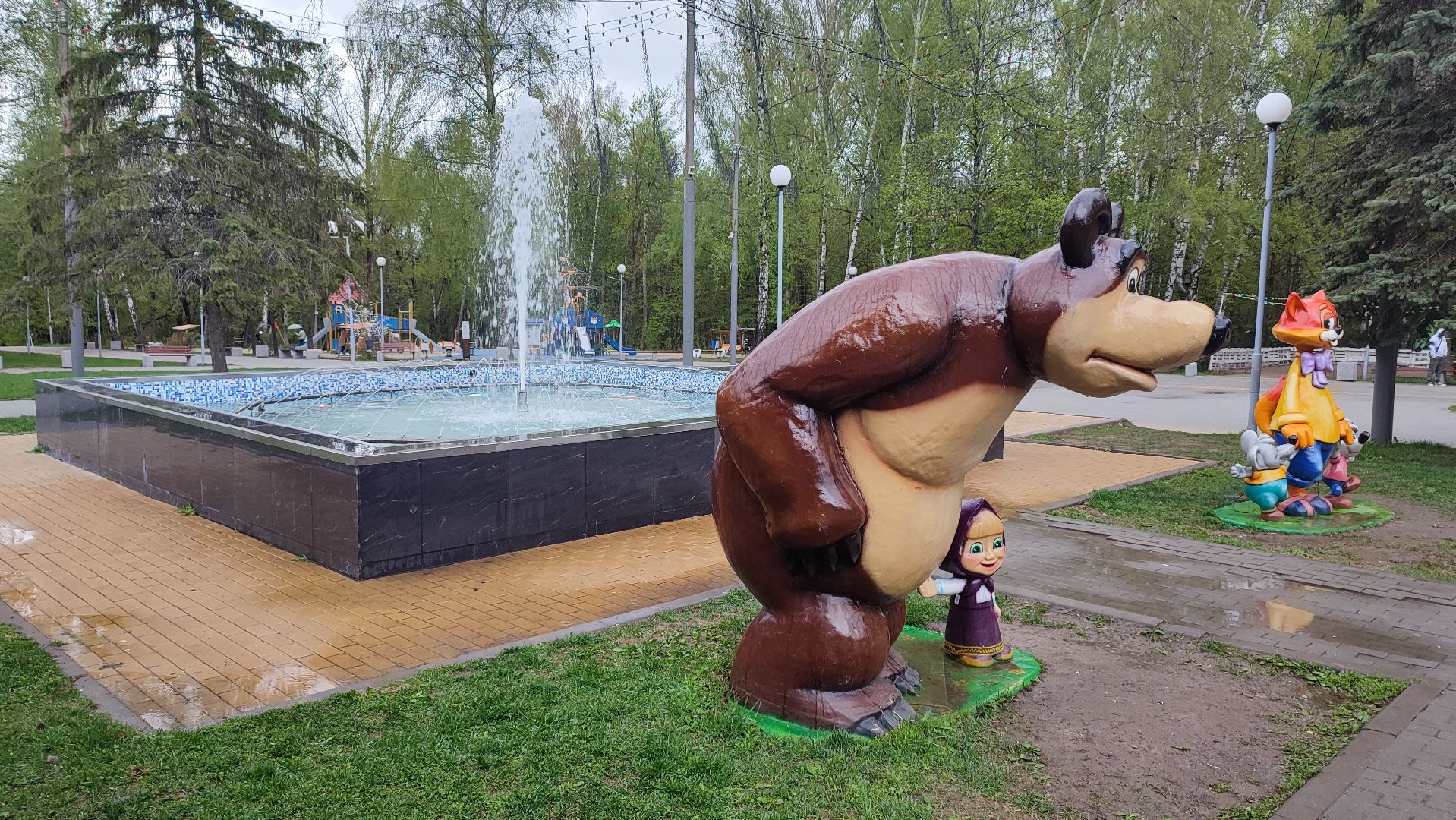 Кашира, парк, фонтан, теплый сезон