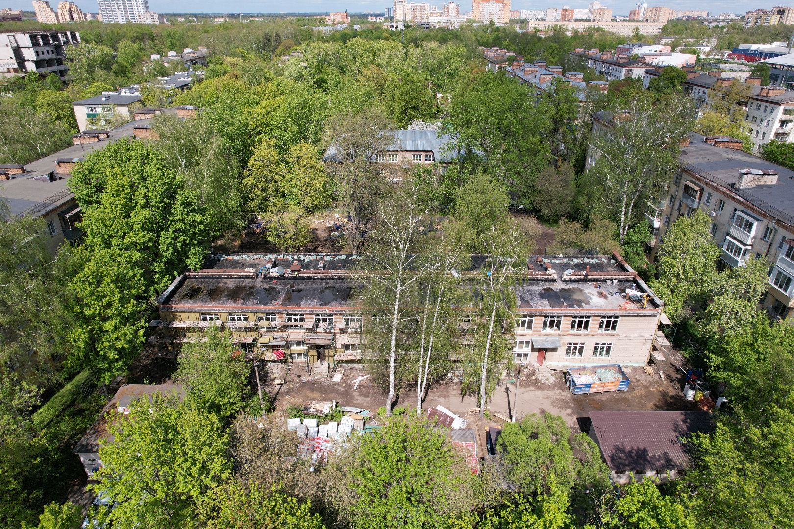 видео с коптера, детский сад при лицее 5 в Королеве, ремонт детского сада в королеве ,