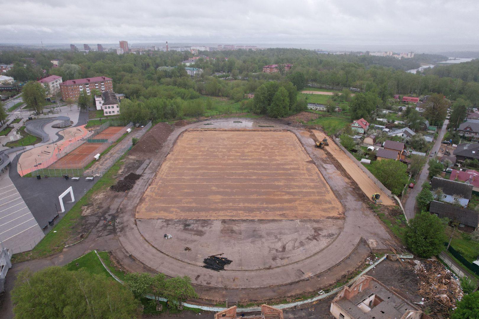 видео с коптера, стадион строитель, ремонт стадиона в клину,