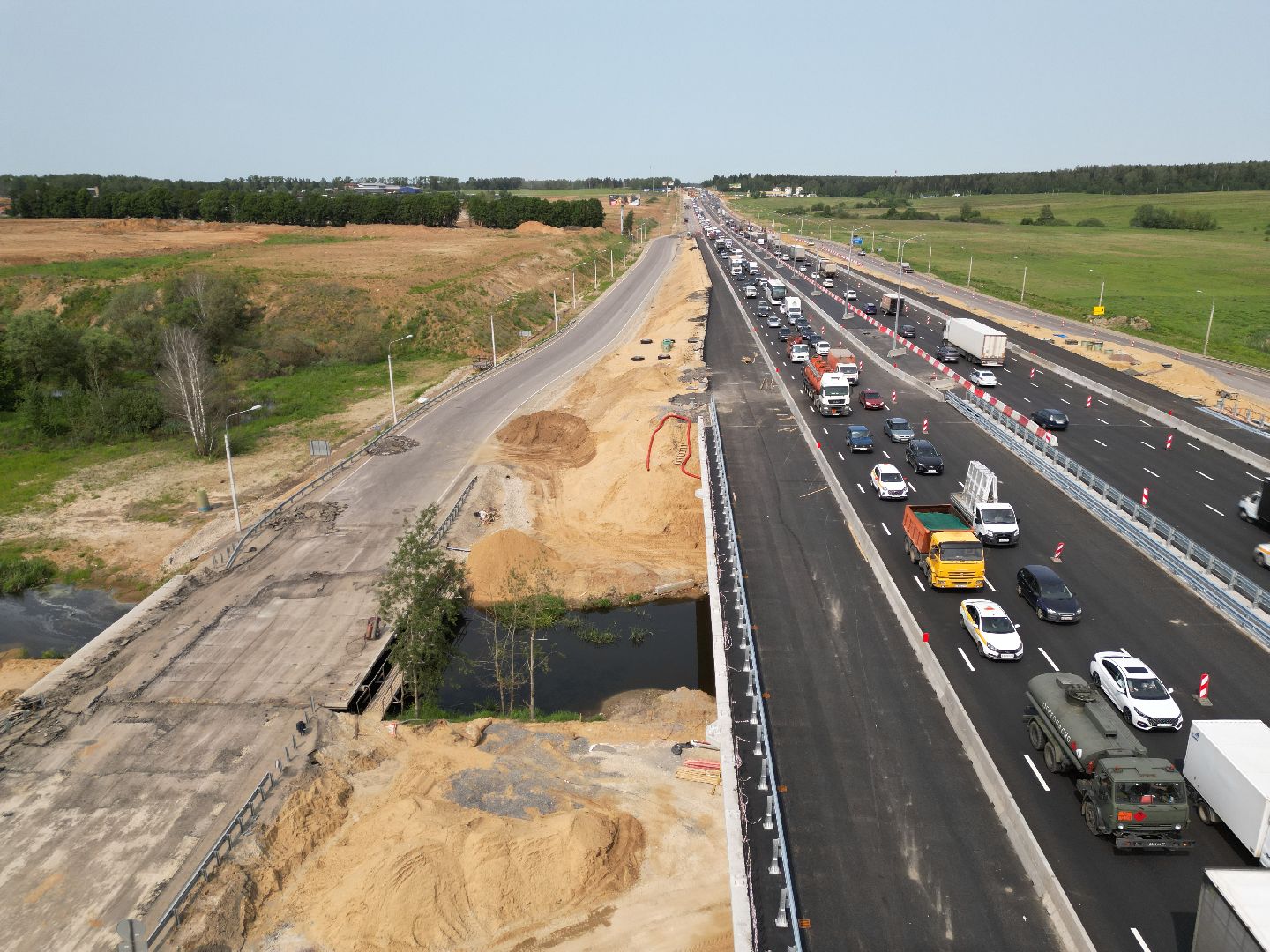 видео с коптера, мост через реку Скалба , м-8 холмогоры, дороги подмосковья,