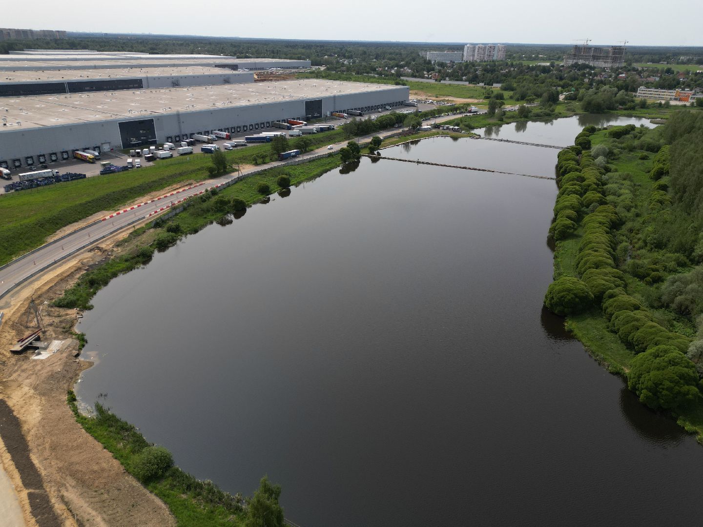 видео с коптера, мост через реку Скалба , м-8 холмогоры, дороги подмосковья,