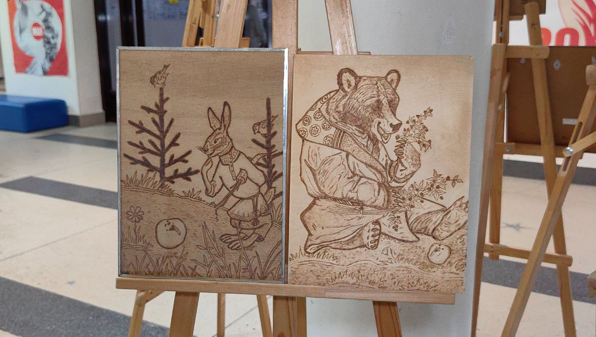 выставка, ретроспектива, дерево, выжигание, юбилей, медаль,