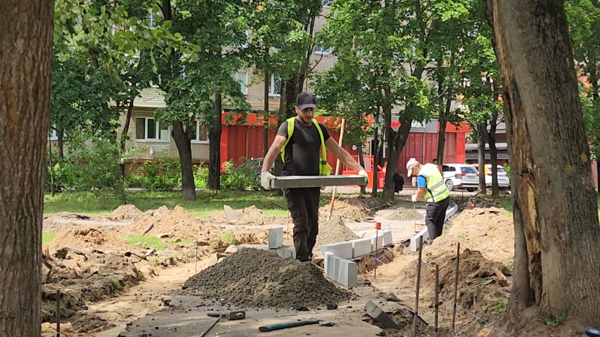благоустройство, пушкинский городской округ, ивантеевка, благоустройство двора, бордюр, парковка,