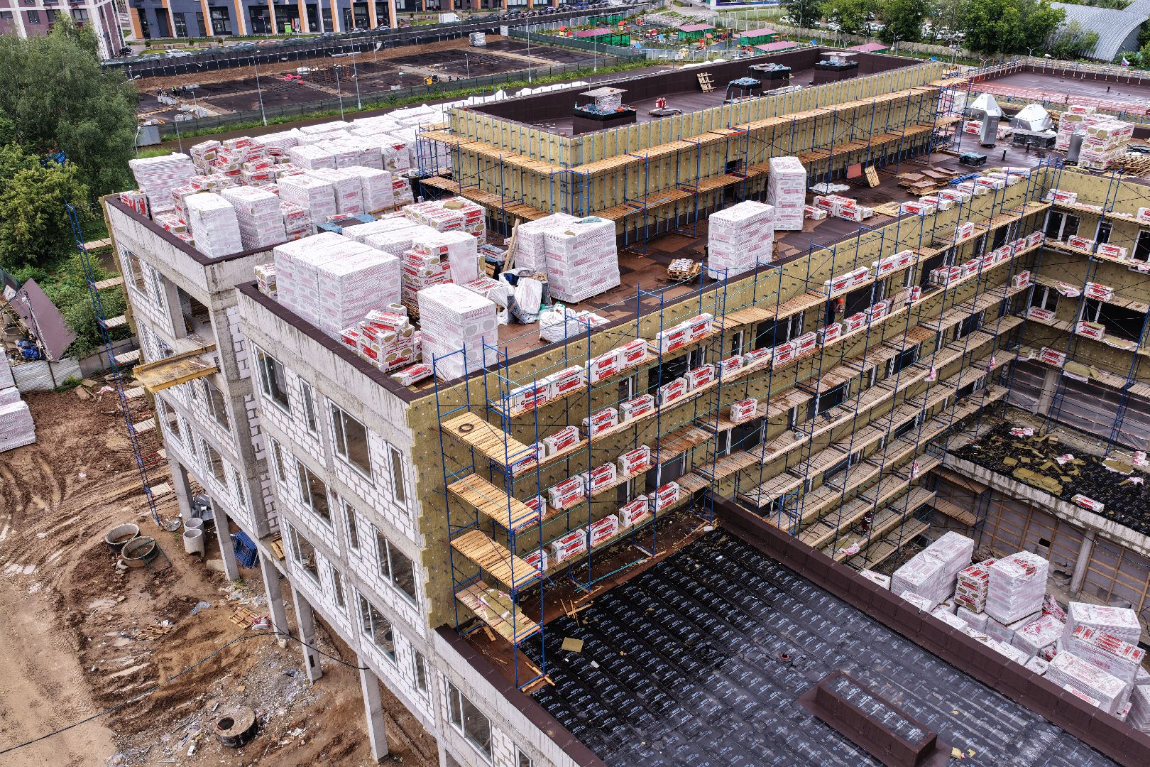 видео с коптера, пристройка к Немчиновскому лицею, лицей в одинцове