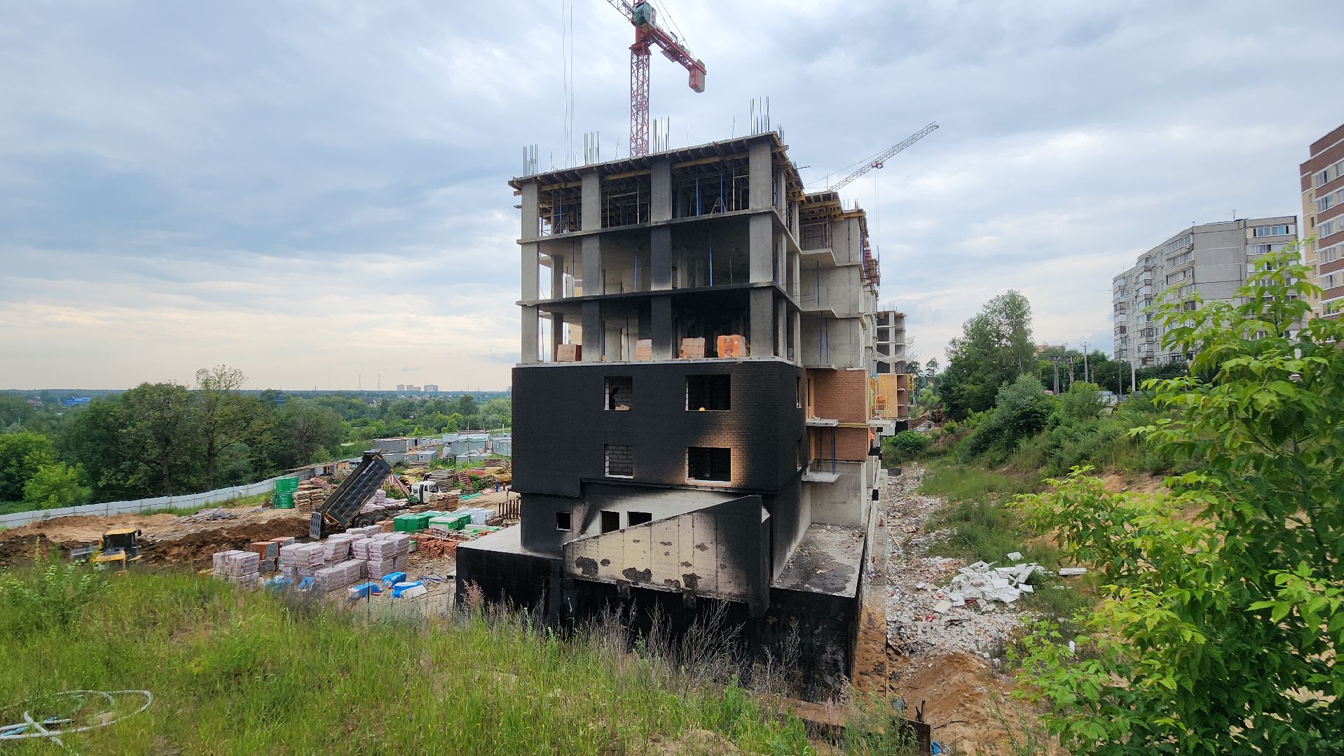 пожар, чп,  лосино-петровский, стройка,