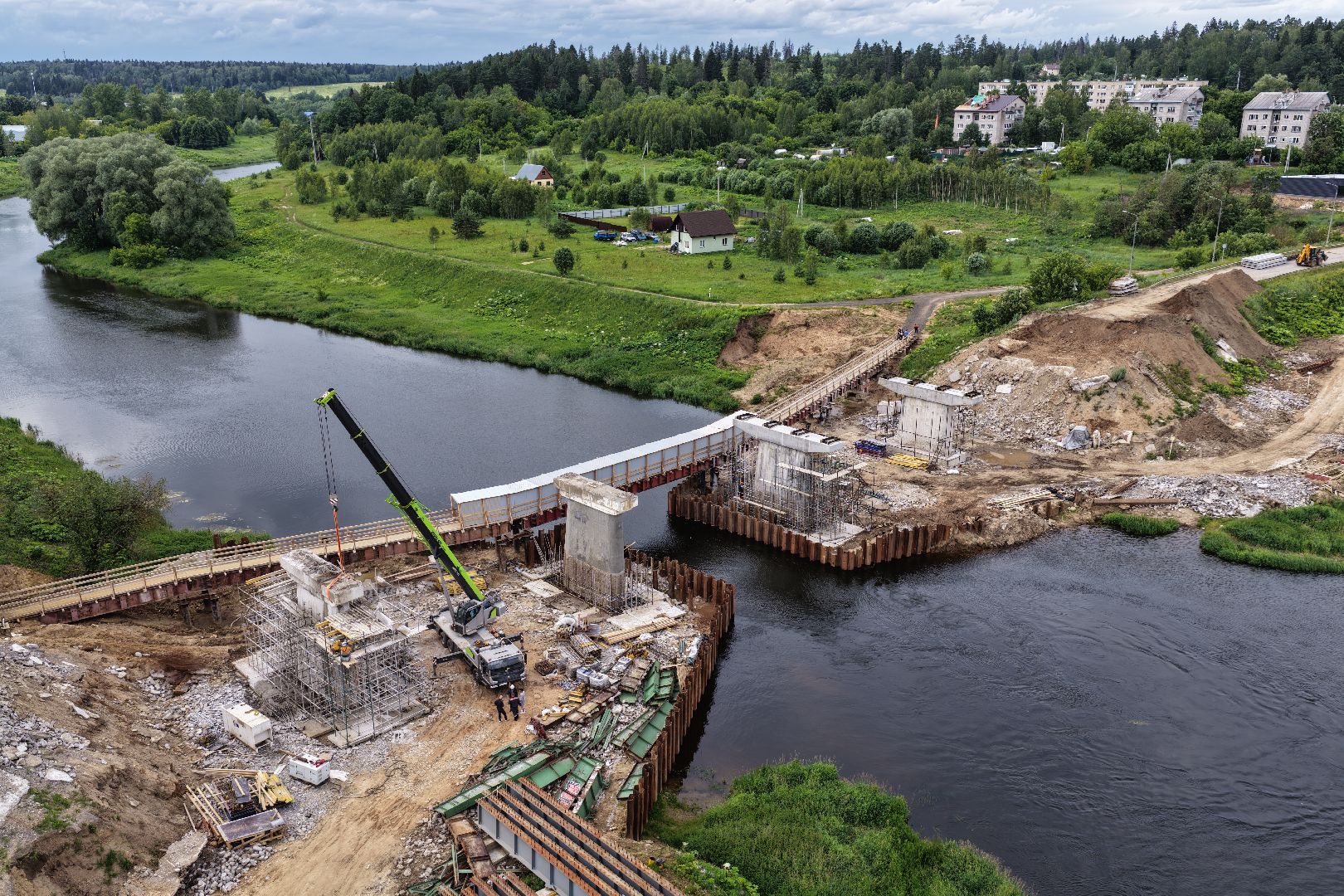 видео с коптера, мост через москву-реку, новый мост в рузе,