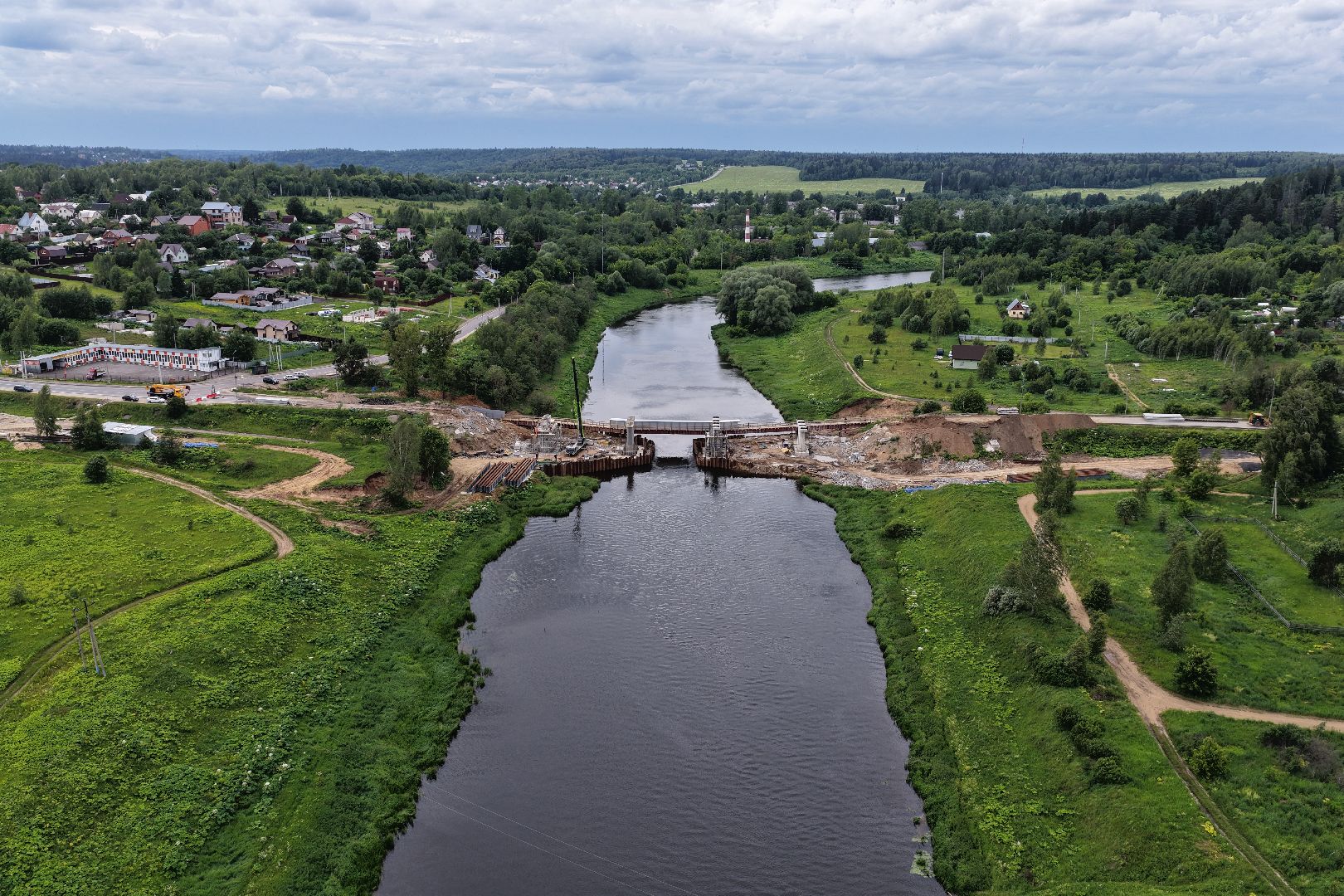 видео с коптера, мост через москву-реку, новый мост в рузе,