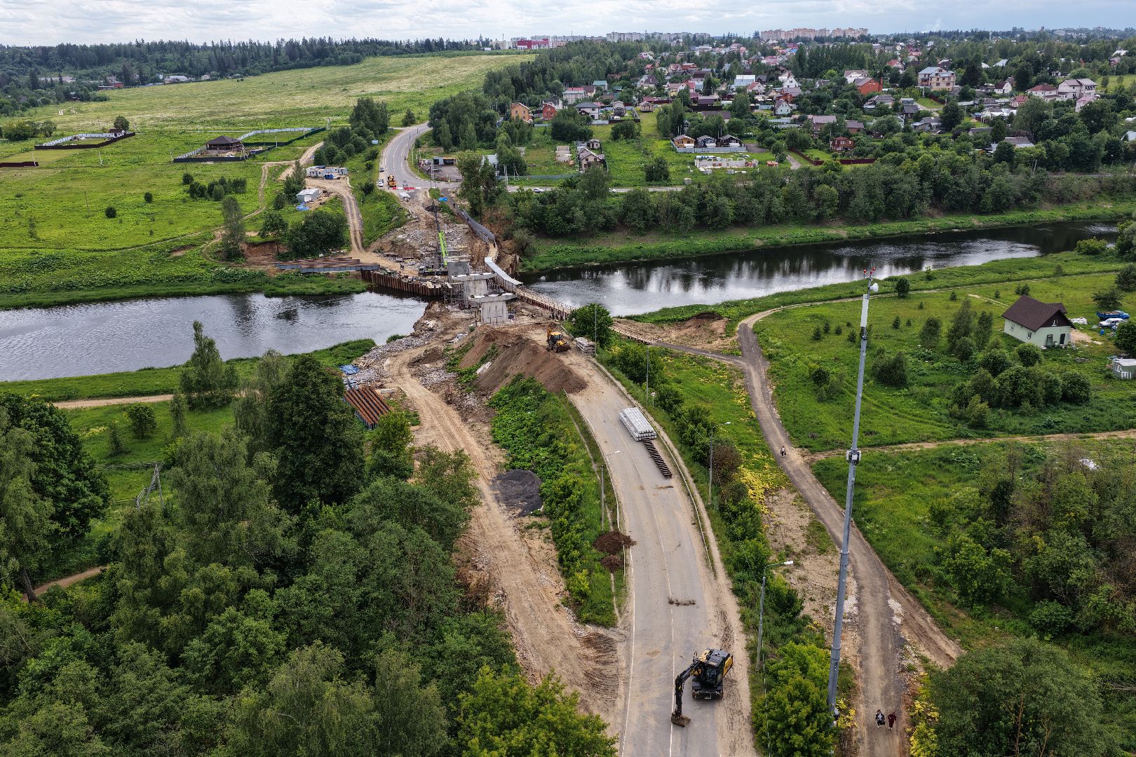 видео с коптера, мост через москву-реку, новый мост в рузе,