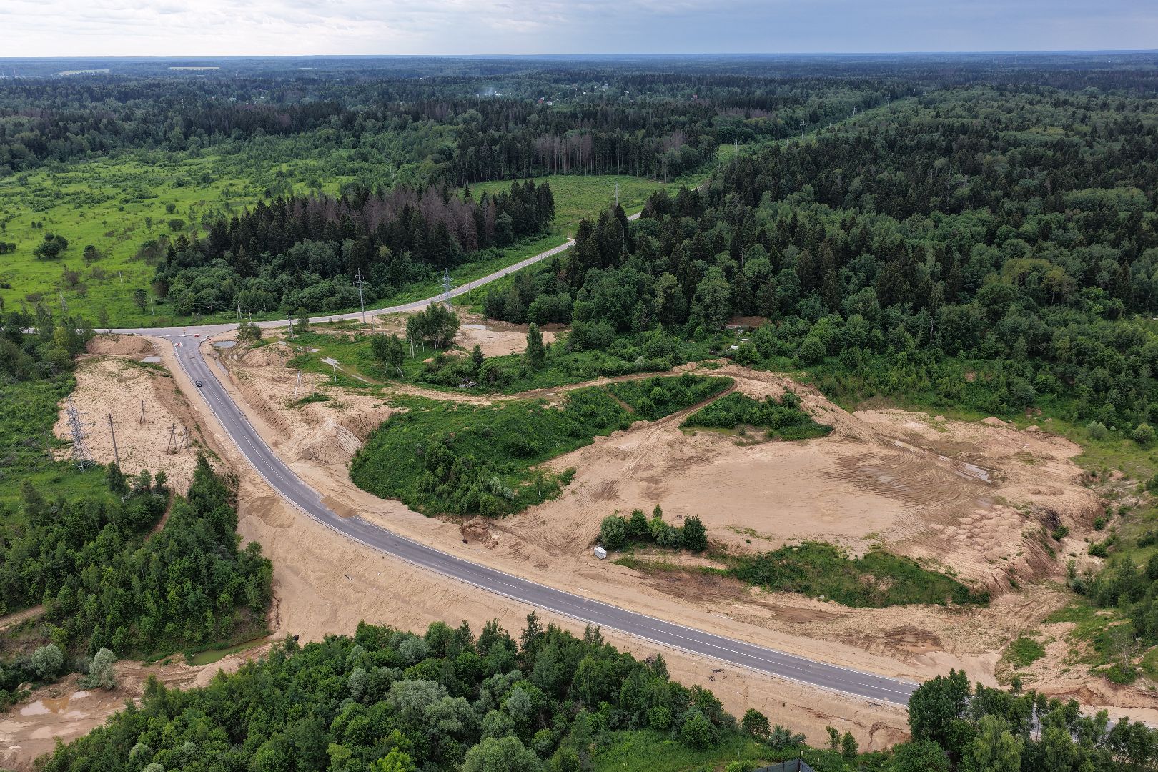 видео с коптера, объездная дорога в тучково, дороги подмосковья,