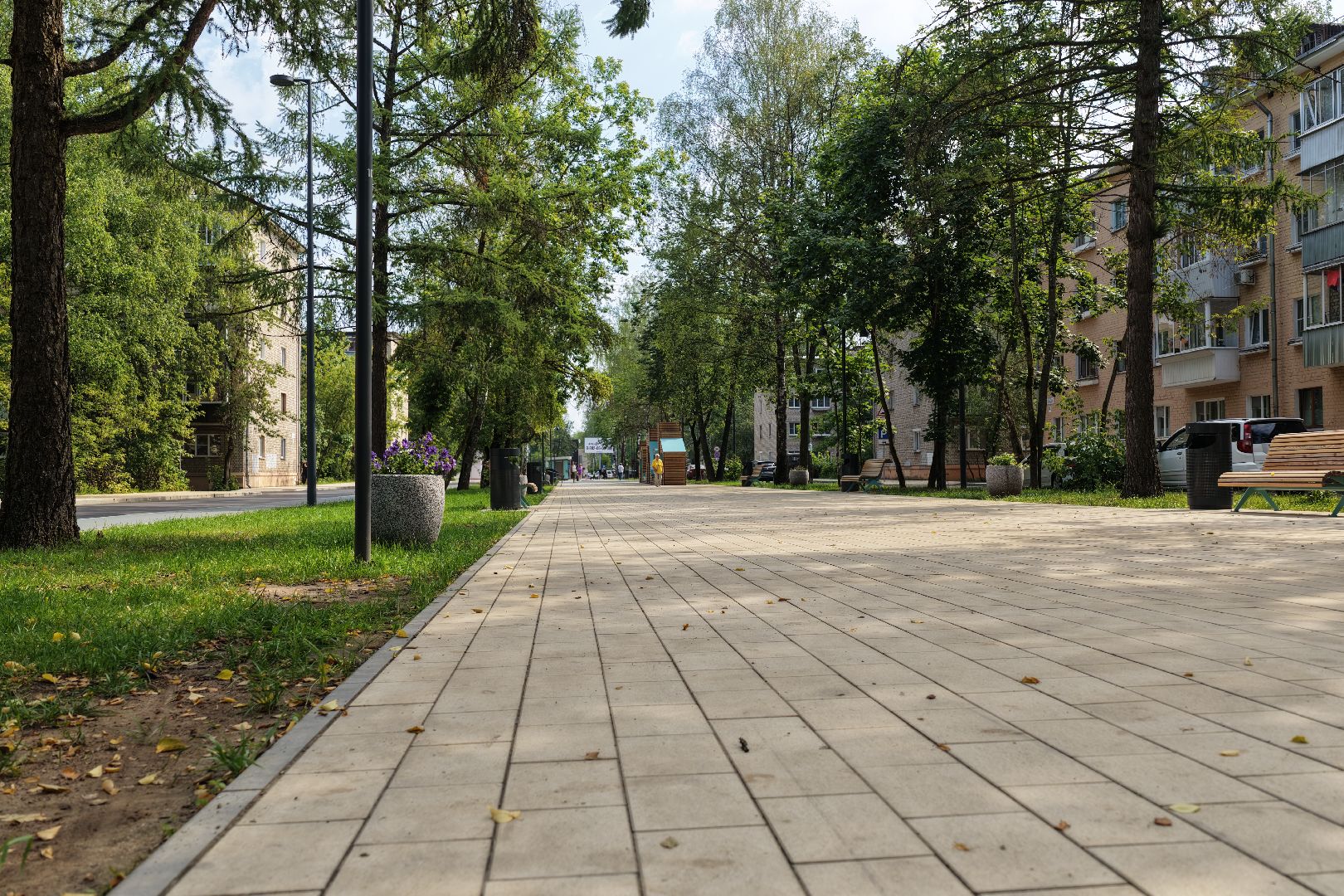 видео с коптера, пешеходная зона дубна, благоустройство центральной улицы дубна,