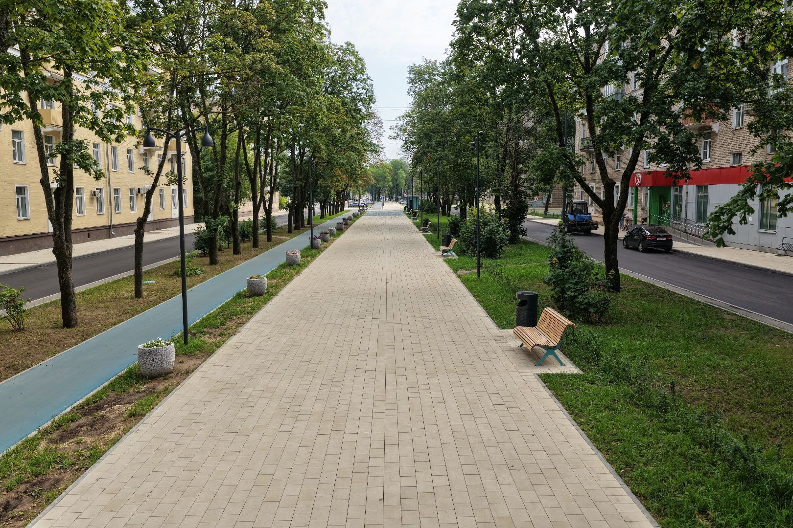 видео с коптера, пешеходная зона дубна, благоустройство центральной улицы дубна,